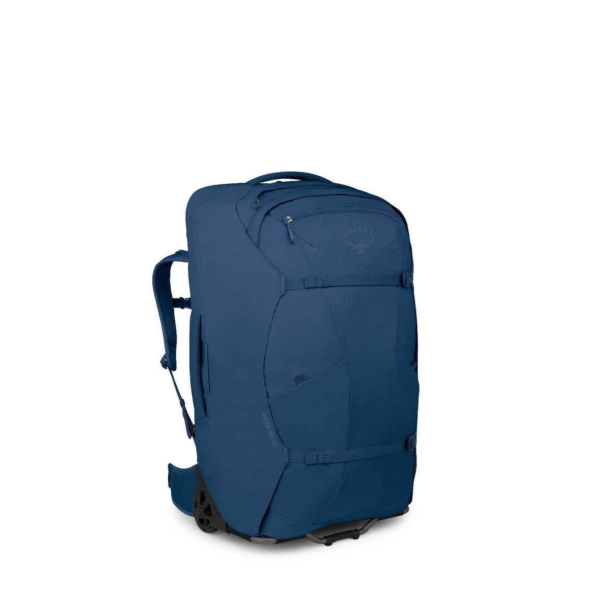 Osprey Farpoint Wheeled Travel Pack 65L/27.5" in Antique Blue — angle view 3