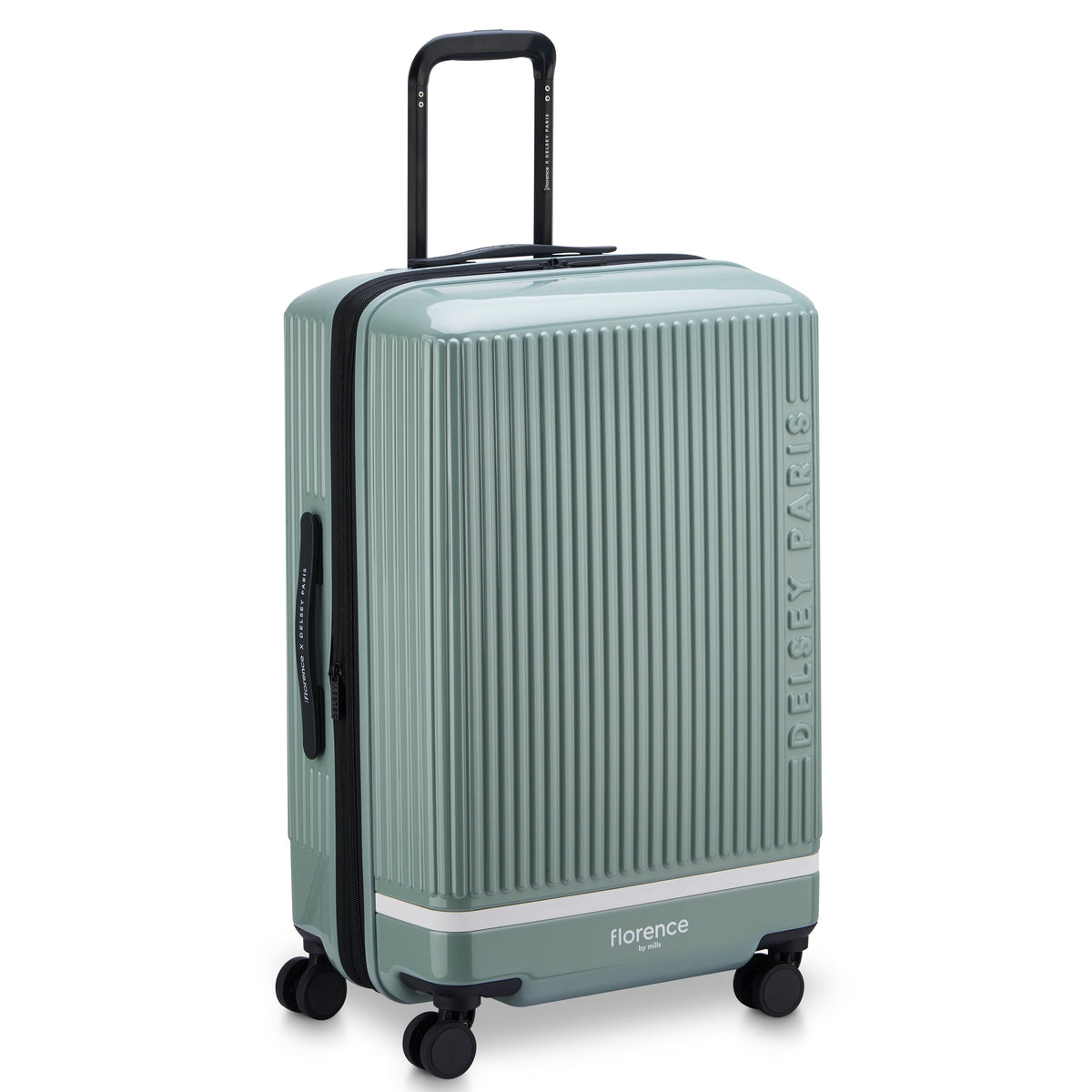 Delsey Spin Me Away Medium Expandable Spinner in Sage Green — front view