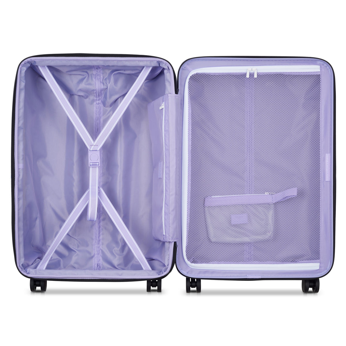 Delsey Catch Flights Medium Expandable Spinner in Lavender — interior view
