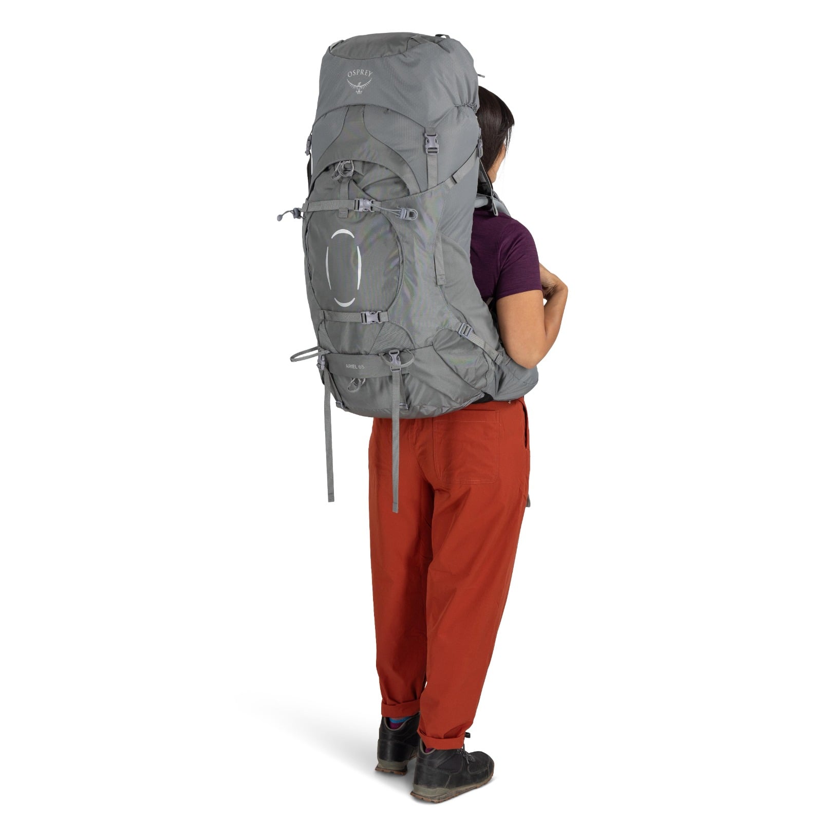 Osprey Ariel 65 Women's Hiking Backpack 65L in Medium Gray — lifestyle