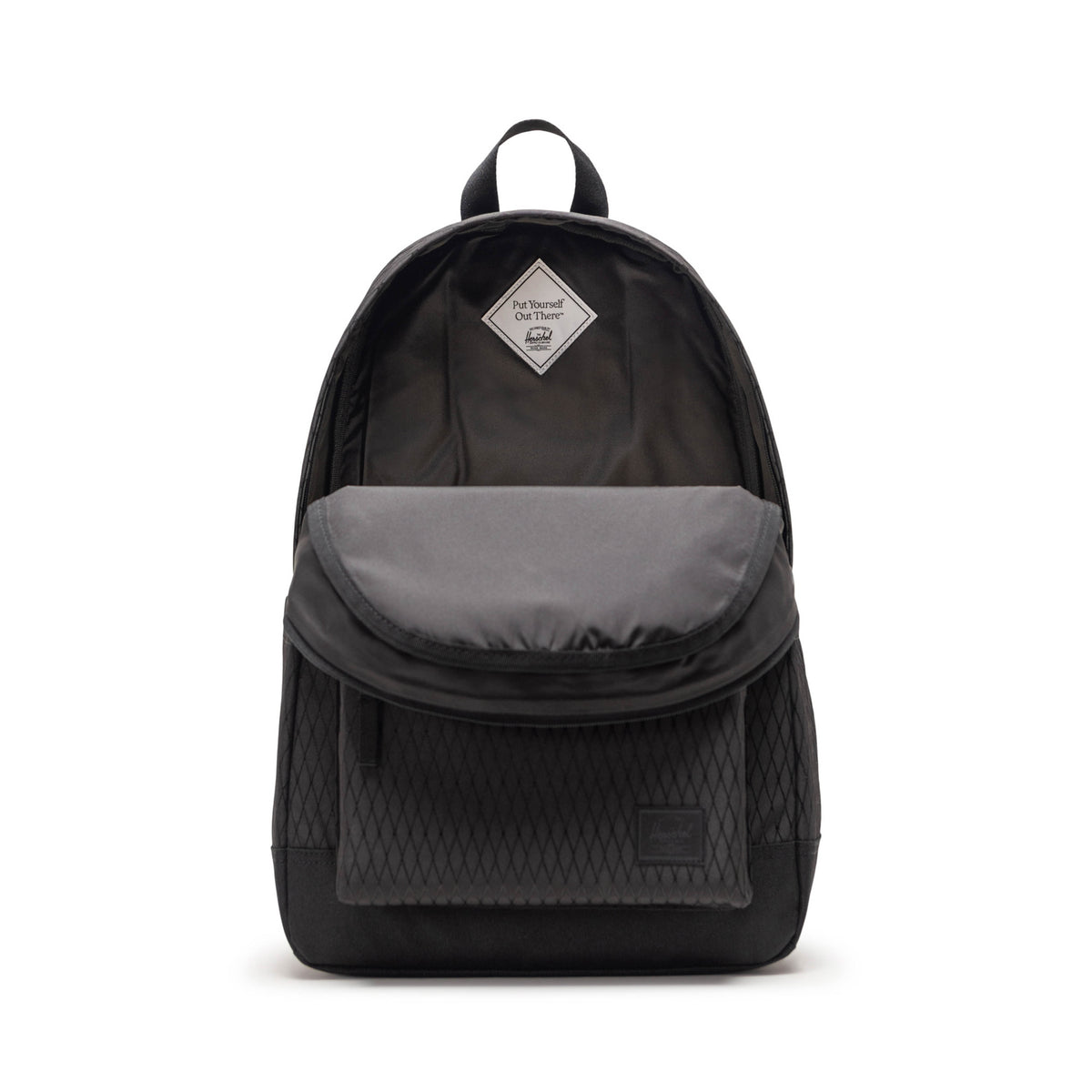 Herschel Heritage Backpack 24L in Black Diamond/Black — interior view # color_Black Diamond/Black