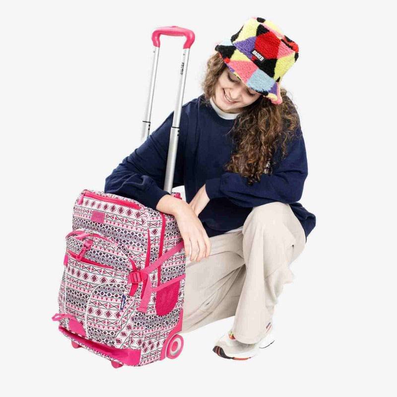 J World Lunar Multi-Purpose Laptop Rolling Backpack (19.5 Inch) in Skandi Pink — back view # color_Skandi Pink