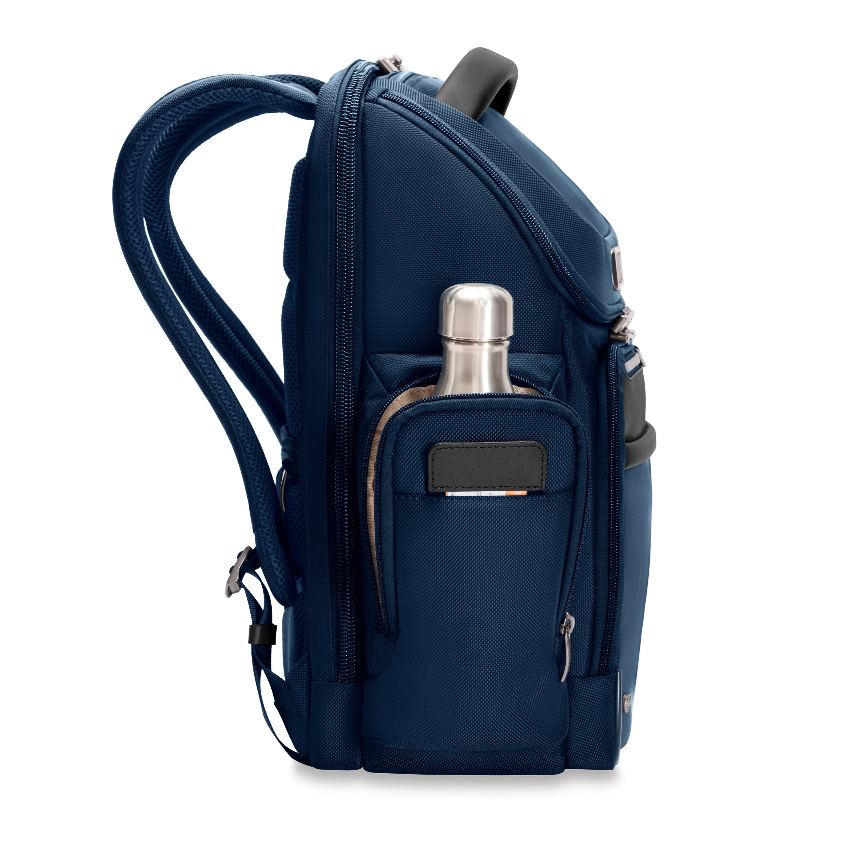 Briggs & Riley @work Medium Widemouth Backpack in Navy — side view # color_Navy