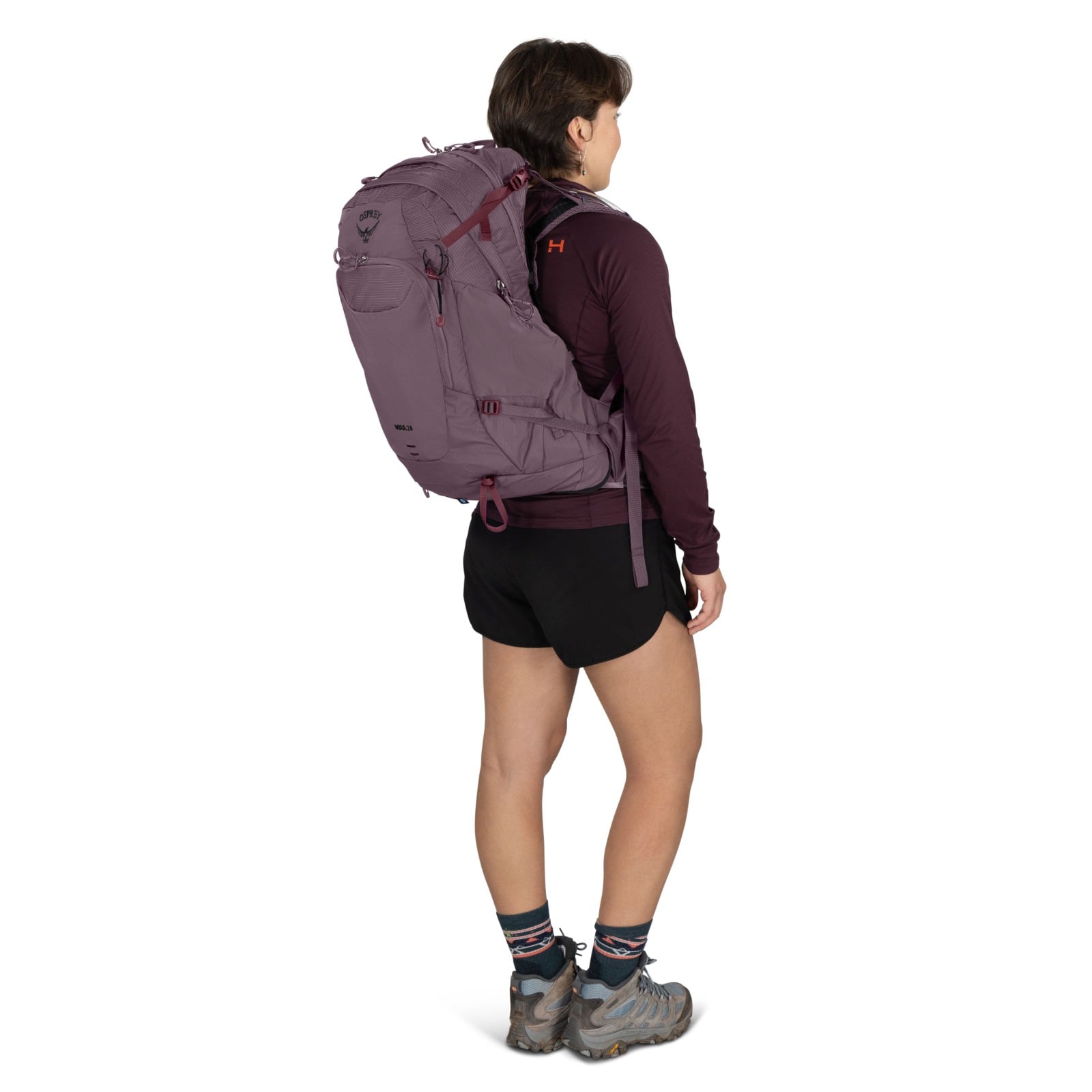 Osprey Mira 24 Women's Hiking Hydration Backpack 24L in Graphite Purple — lifestyle 3