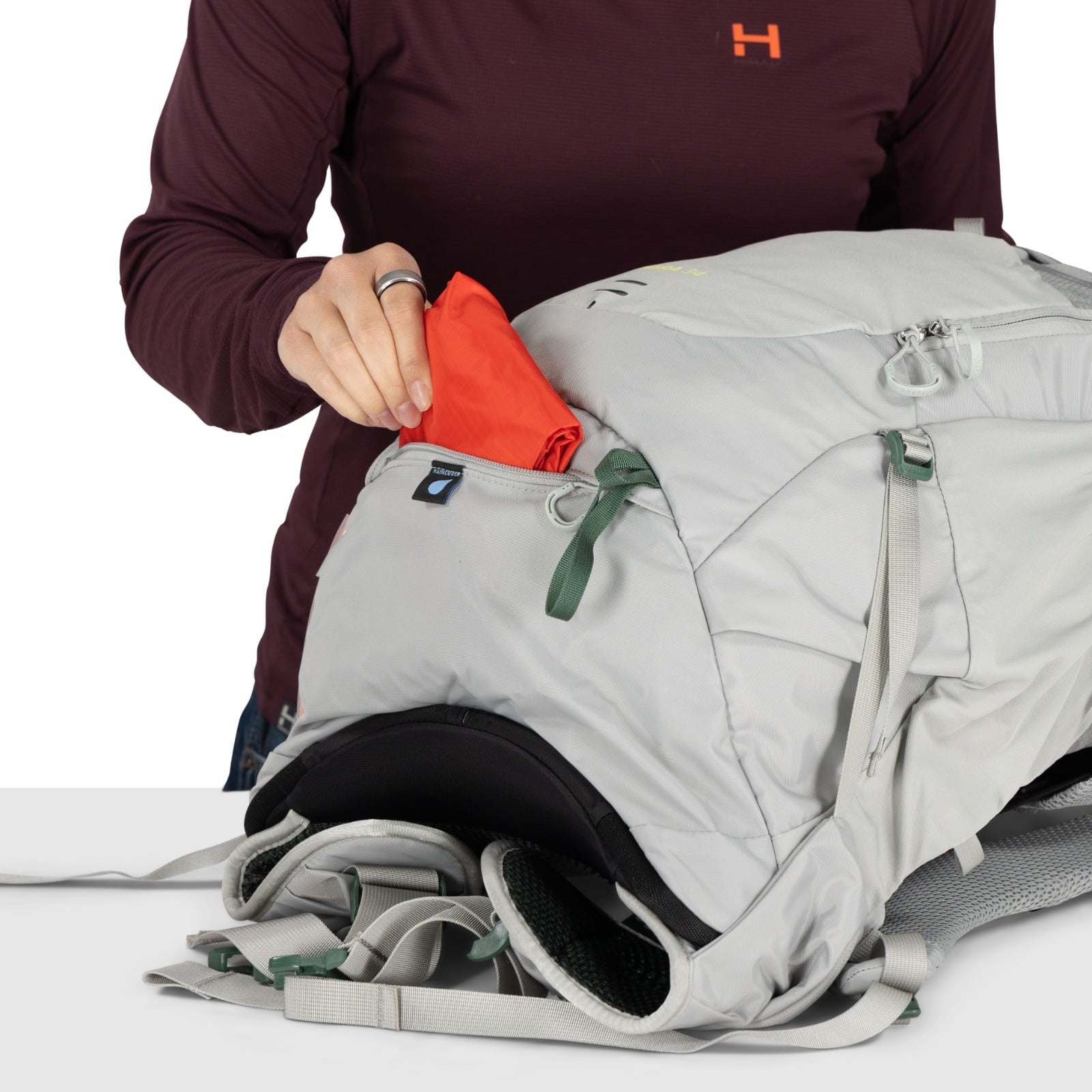 Osprey Mira 34 Women's Hiking Hydration Backpack 34L in Light Grey — detail view