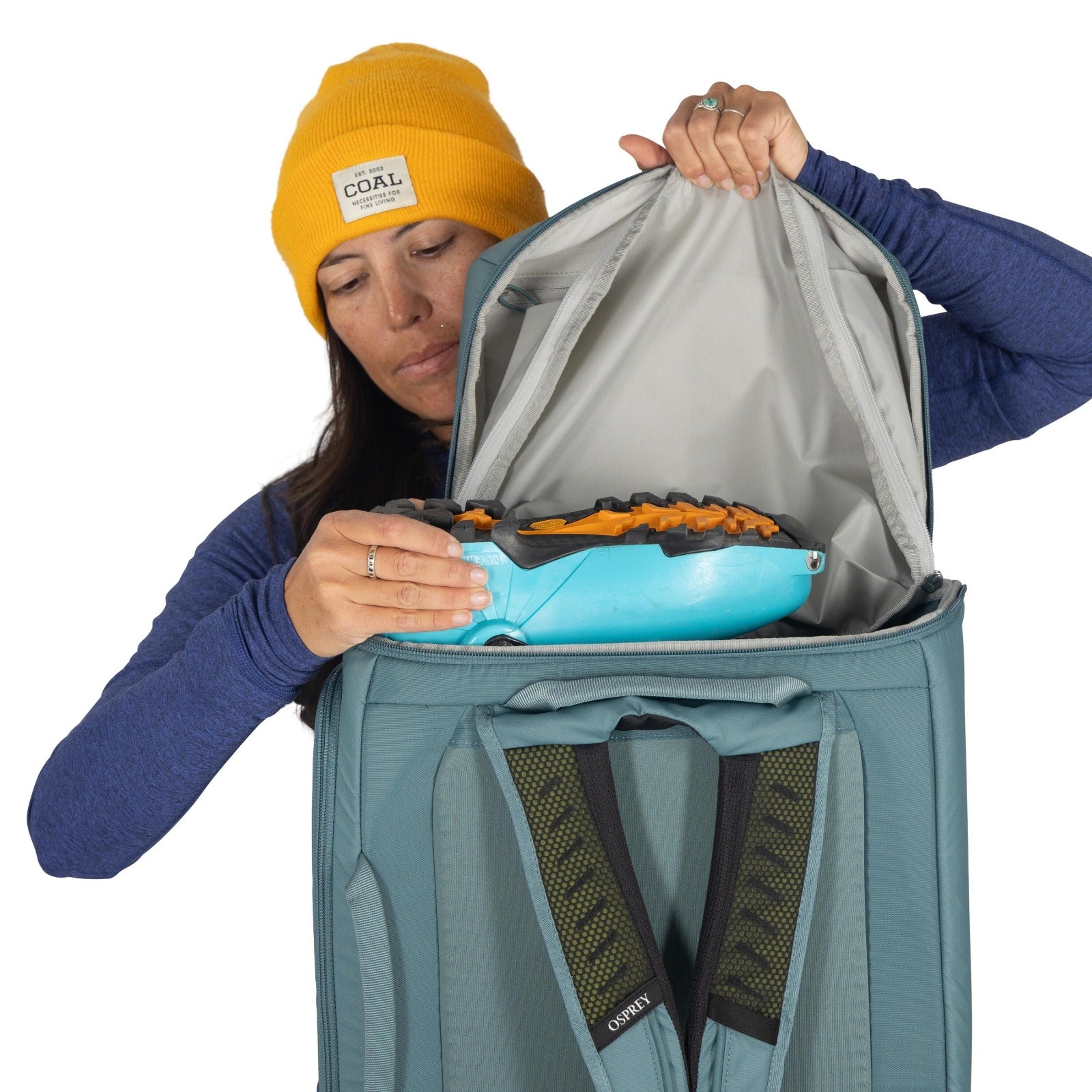 Osprey Mountain Bound Ski & Snowboard Boot Backpack 45L in Cascade Blue — detail view 3
