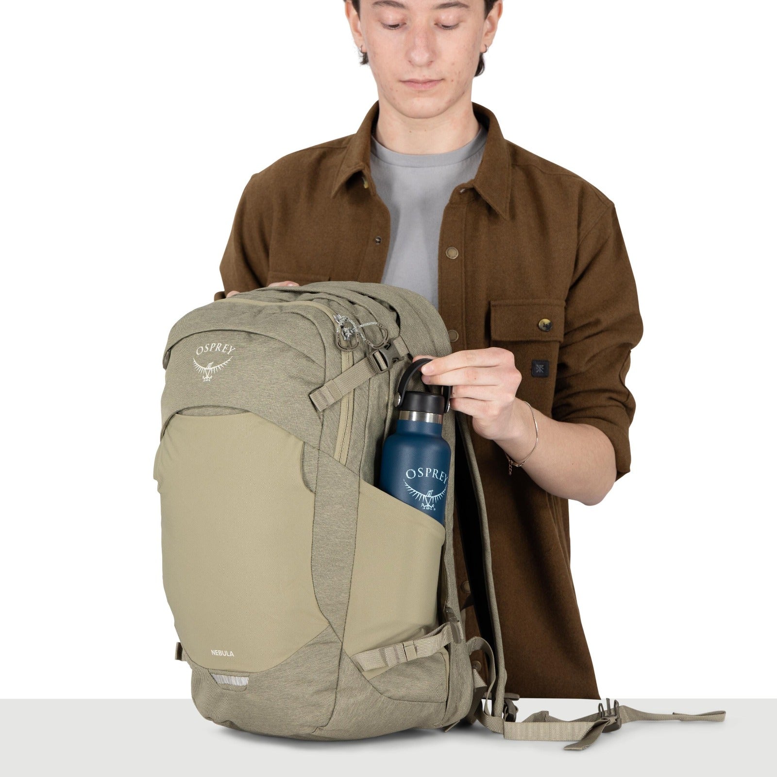 Osprey Nebula Driftshade Laptop Backpack 32L in Olive Tan — detail view