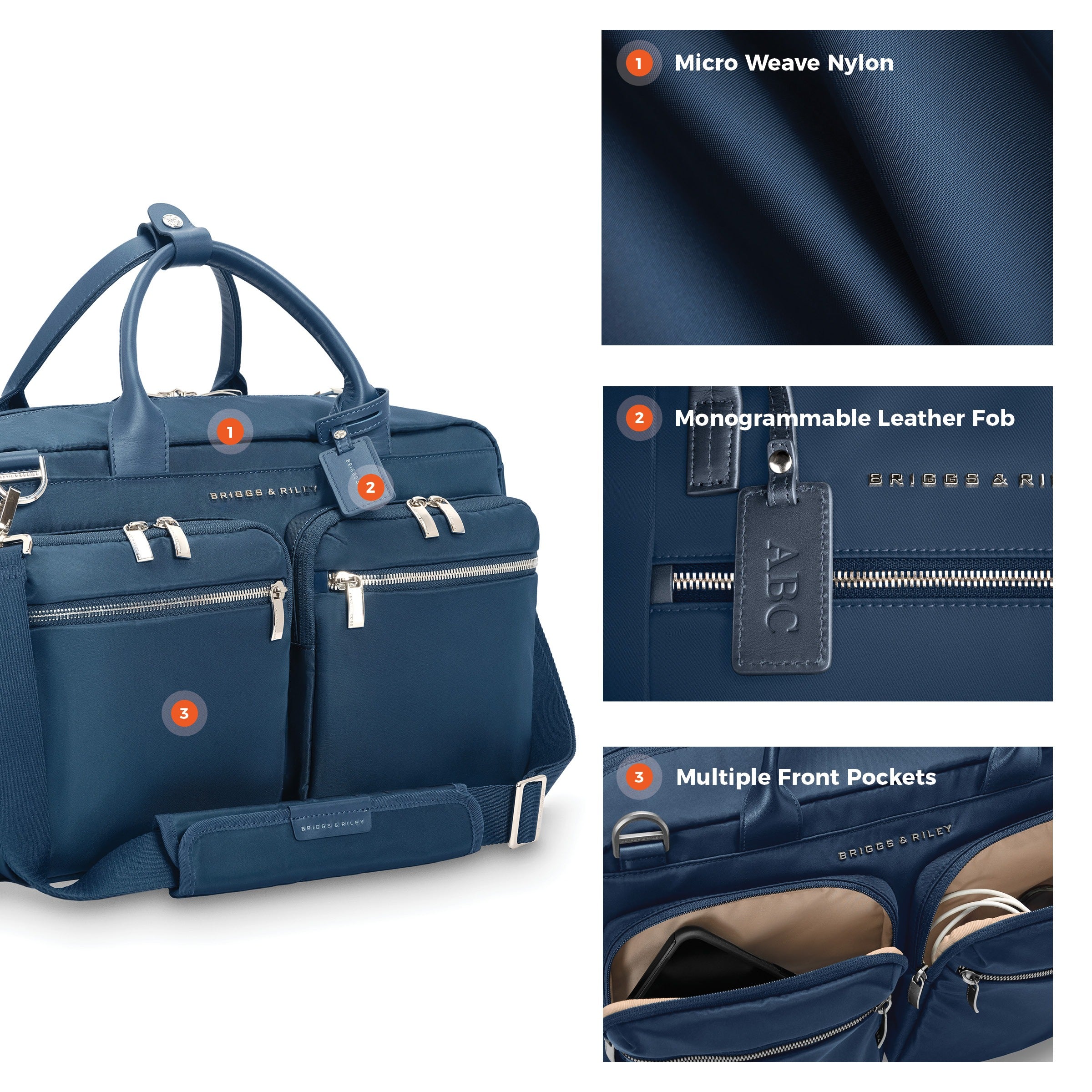 Briggs & Riley Rhapsody Multi-Pocket Cabin Bag in Navy — detail view 2 # color_Navy