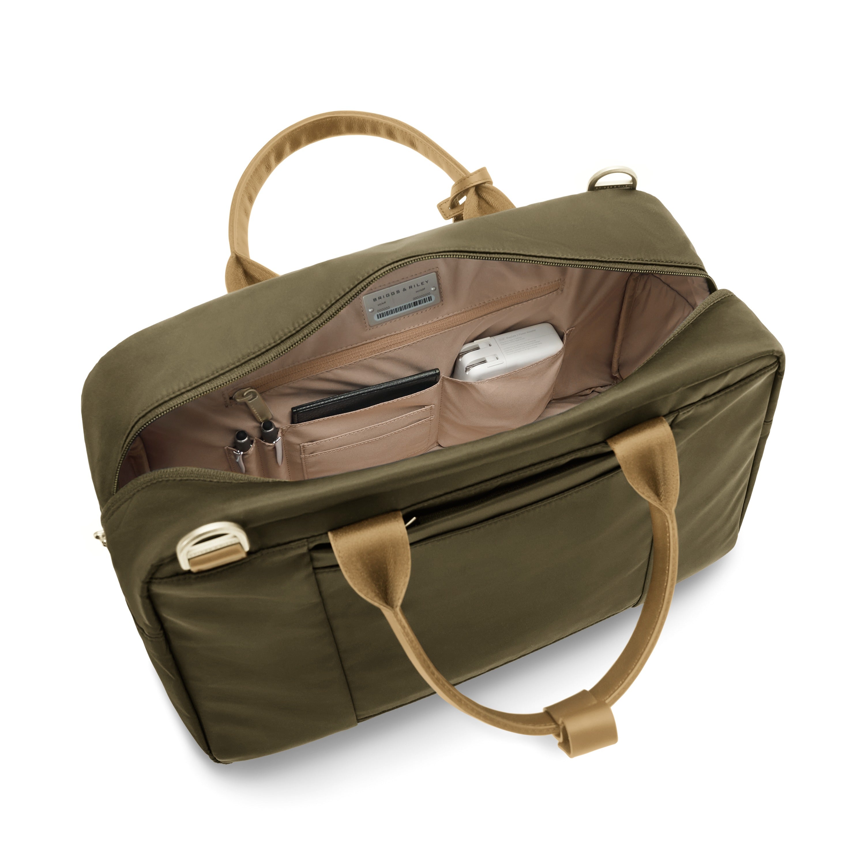 Briggs & Riley Rhapsody Multi-Pocket Cabin Bag in Olive — interior view 2 # color_Olive