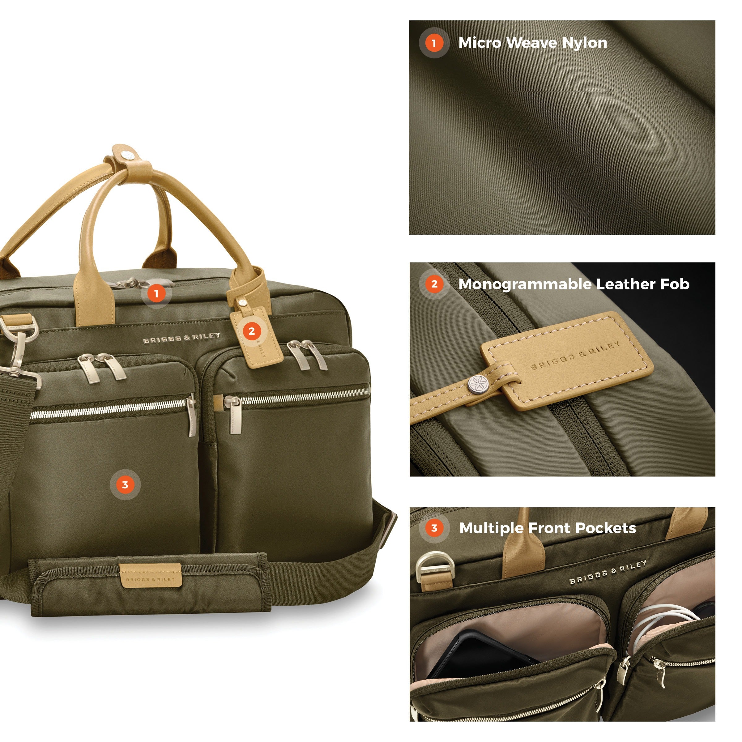 Briggs & Riley Rhapsody Multi-Pocket Cabin Bag in Olive — detail view 2 # color_Olive