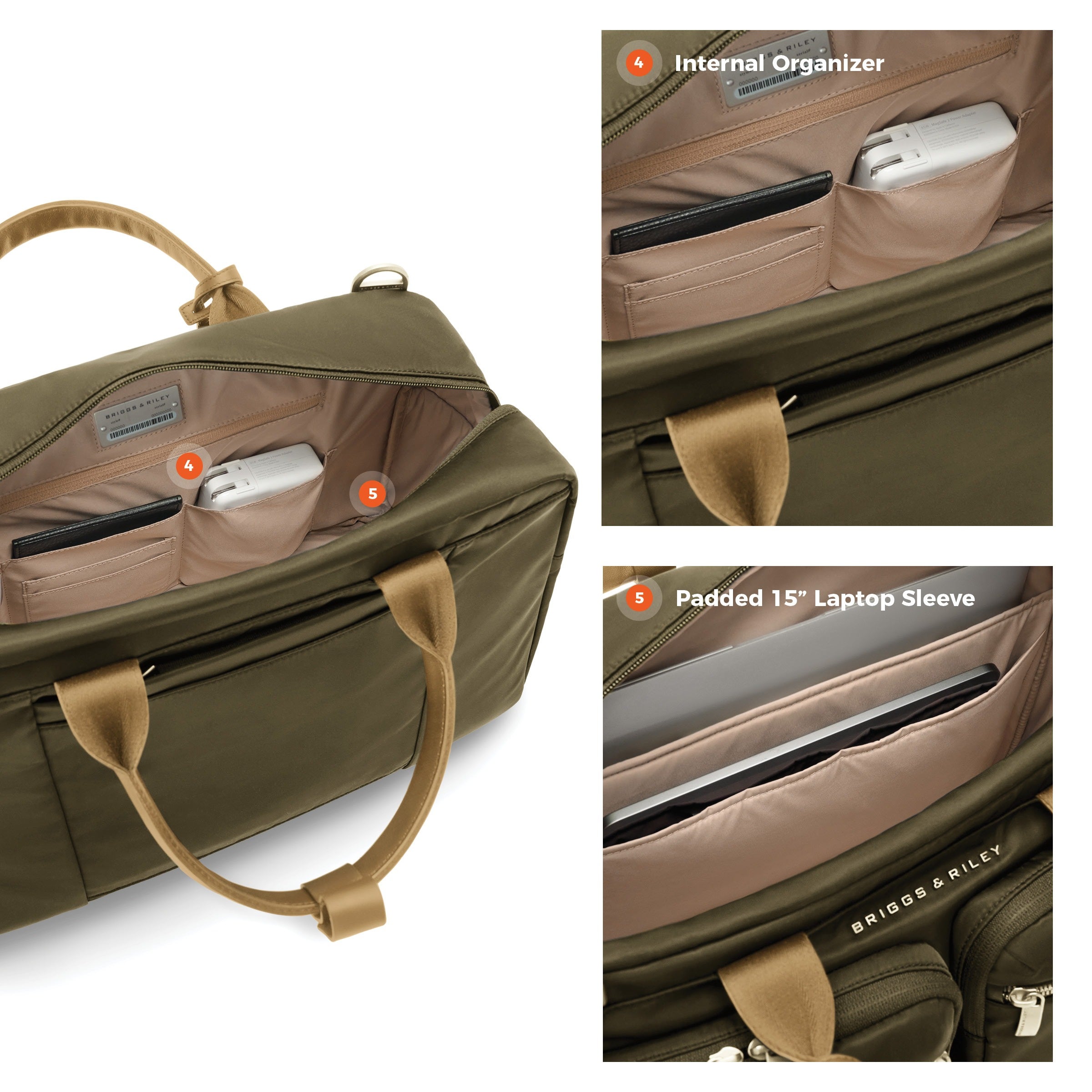 Briggs & Riley Rhapsody Multi-Pocket Cabin Bag in Olive — detail view 3 # color_Olive
