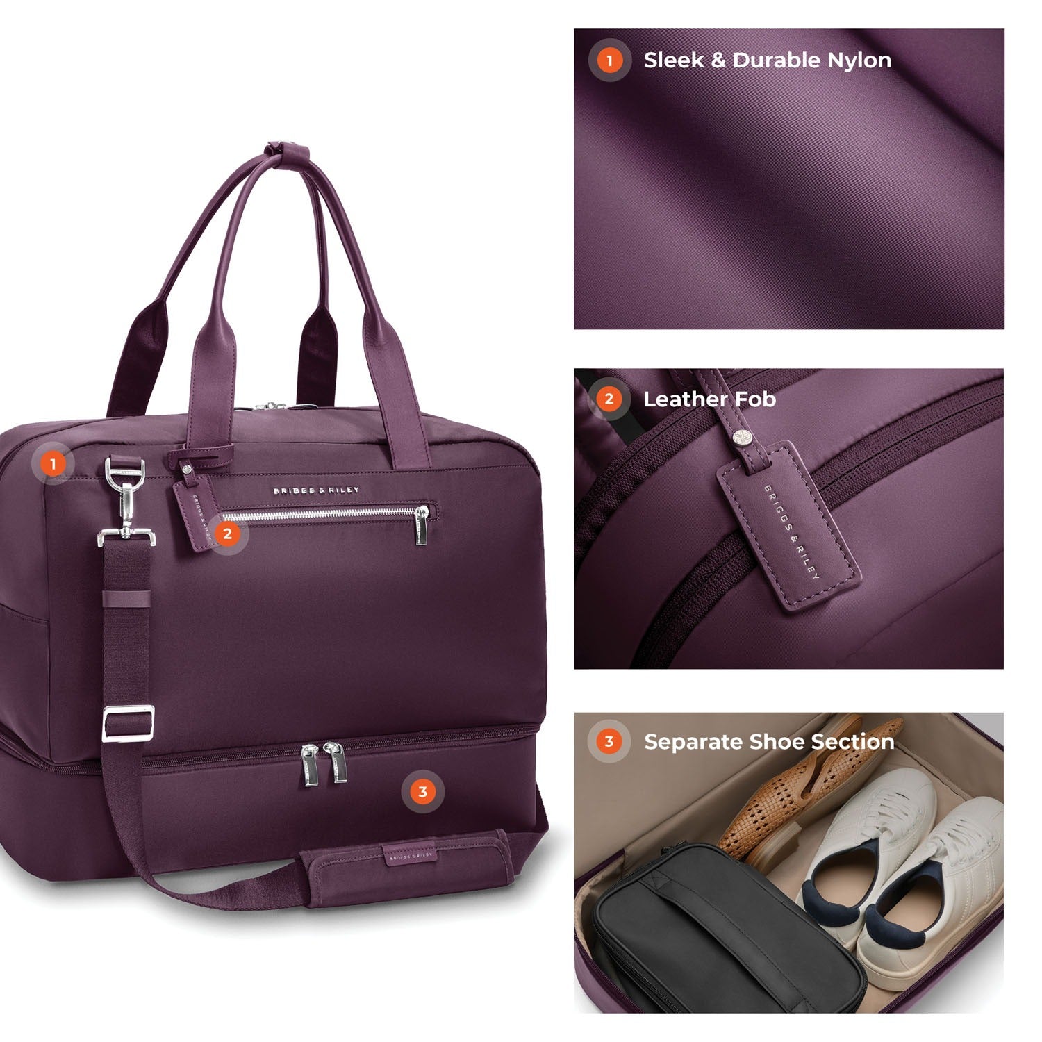 Briggs & Riley Rhapsody Weekender Tote in Plum — detail view 2 # color_Plum