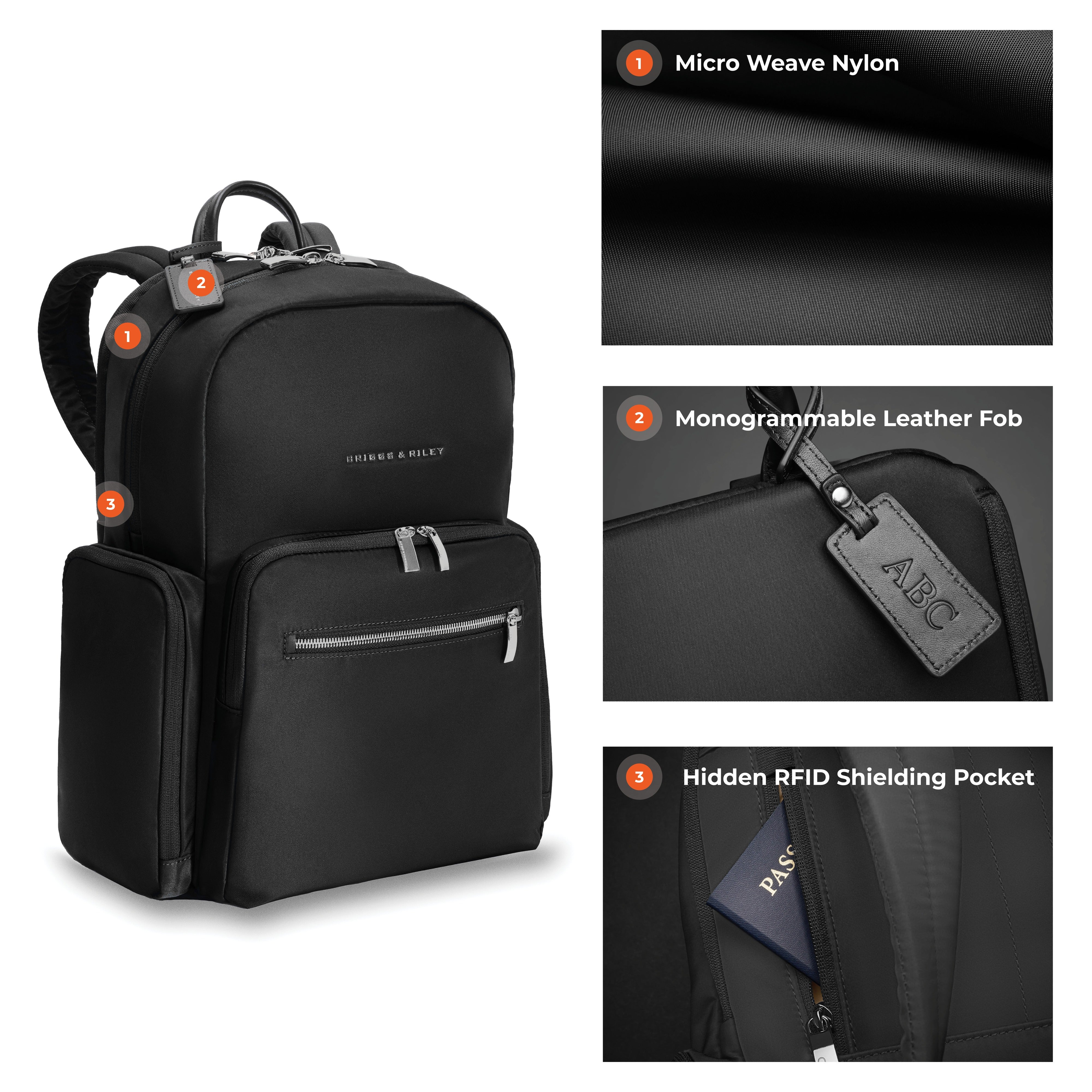 Briggs & Riley Rhapsody Medium Backpack in Black — detail view 3 # color_Black