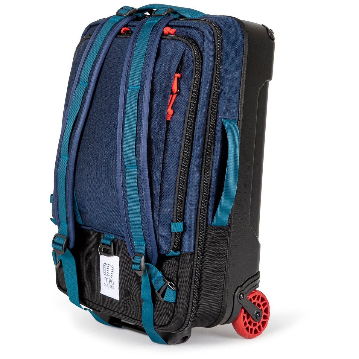 Topo Designs Global Travel Bag Roller-Carry On in Navy — angle view