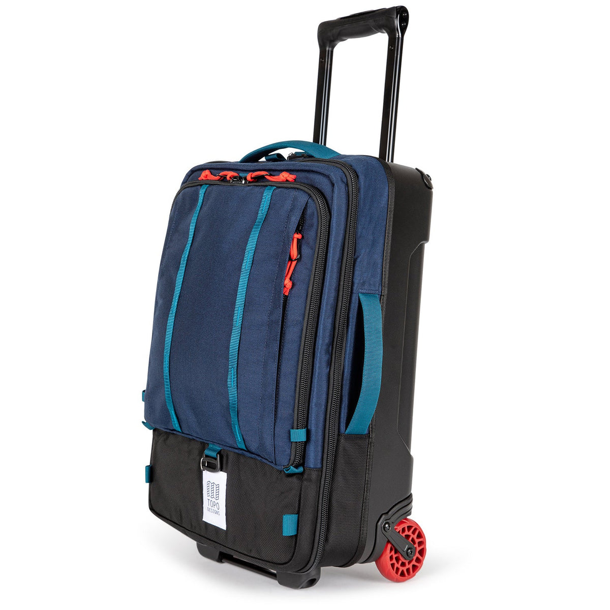 Topo Designs Global Travel Bag Roller-Carry On in Navy — angle view 2