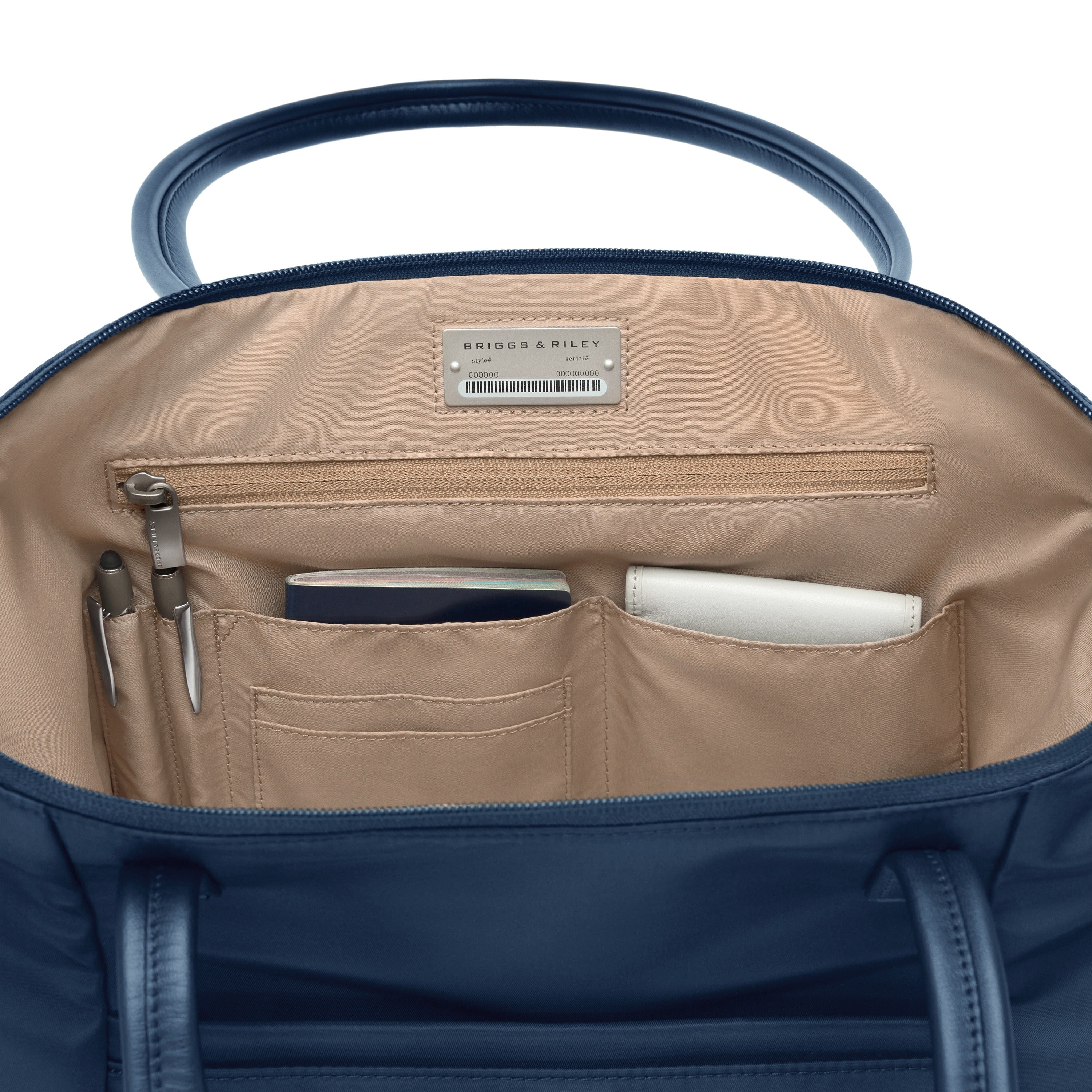 Briggs & Riley Rhapsody Expandable Tote in Navy — interior view # color_Navy