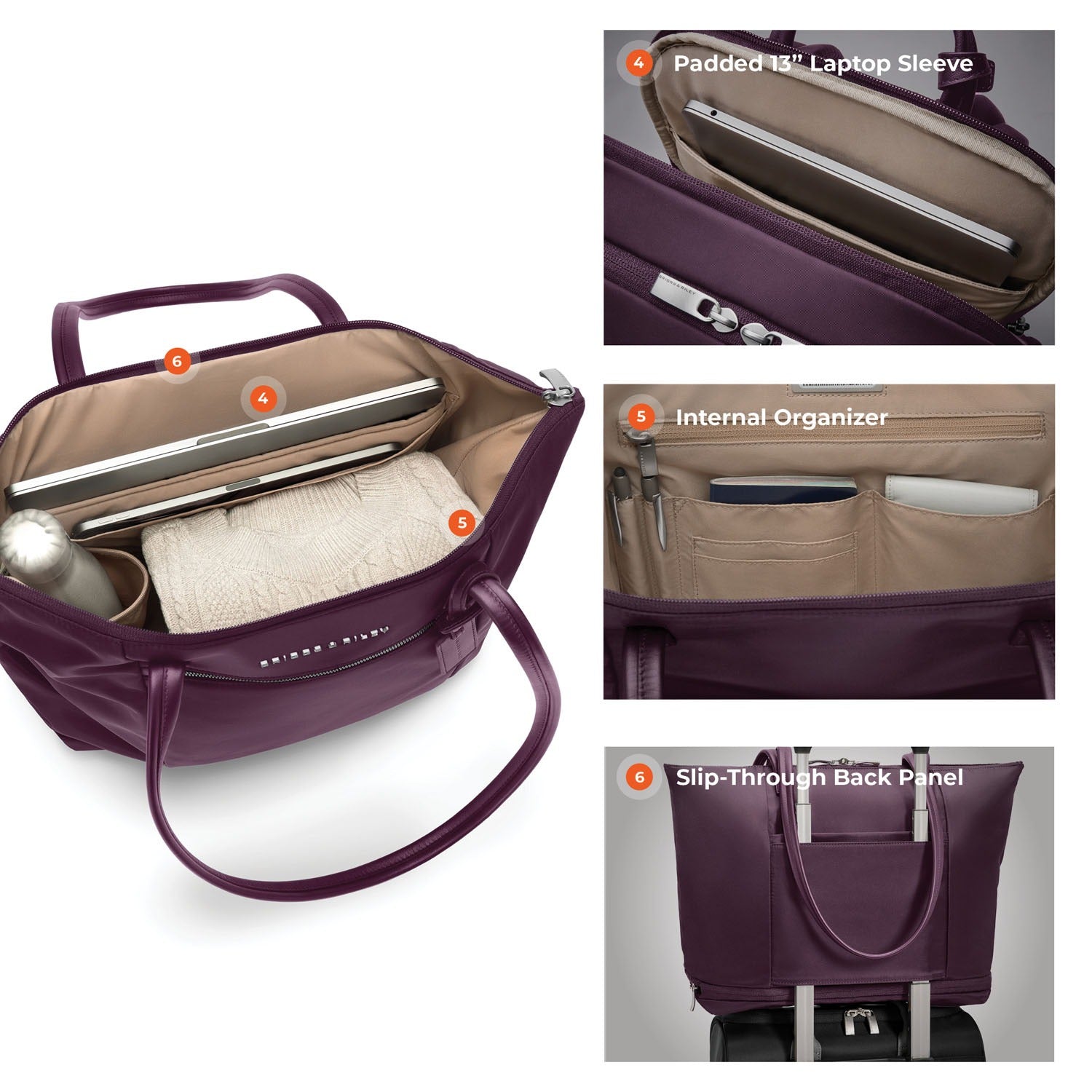 Briggs & Riley Rhapsody Expandable Tote in Plum — detail view 2 # color_Plum