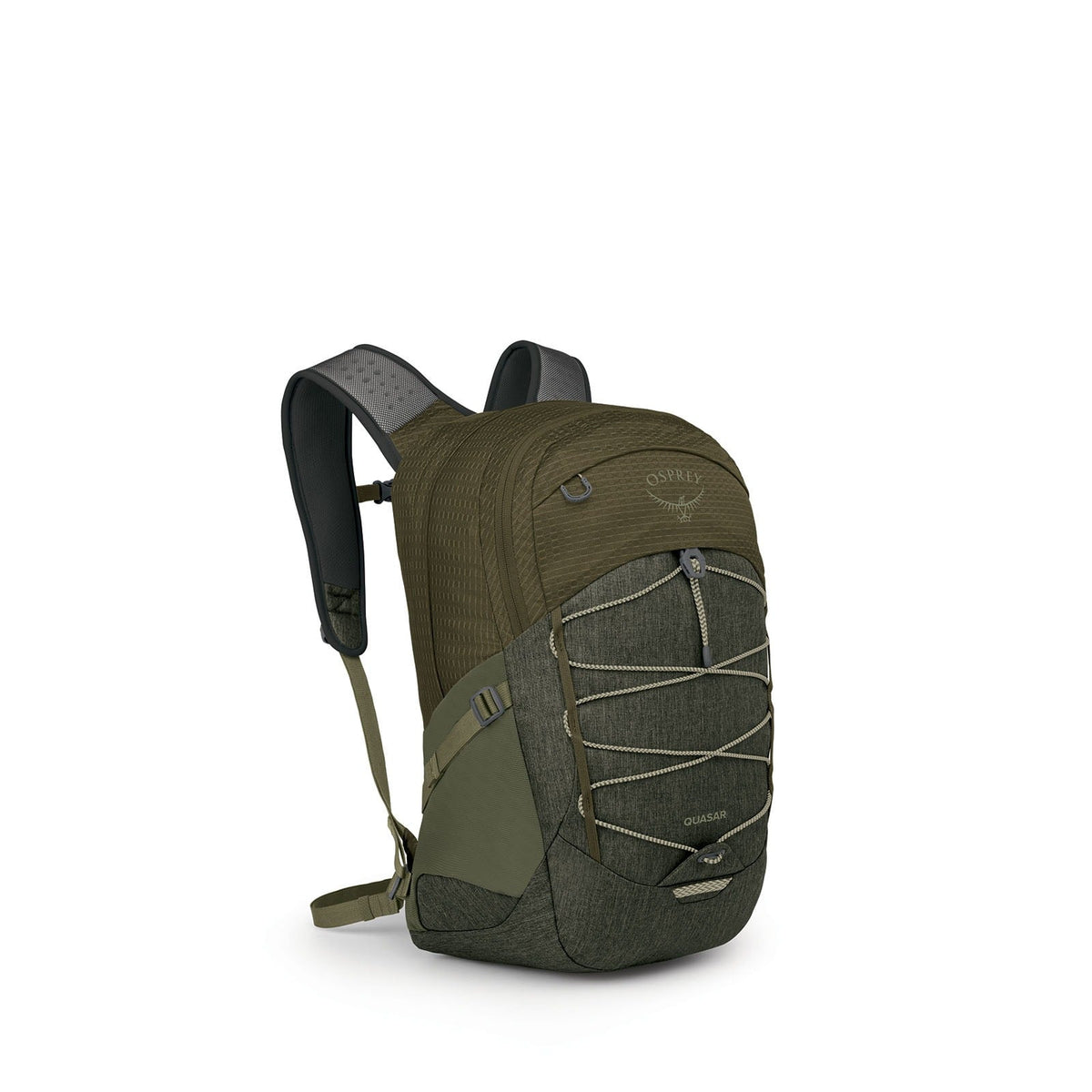 Osprey Quasar Backpack 26L in Moss Green-Earl Grey Heather — front view # color_Moss Green-Earl Grey Heather
