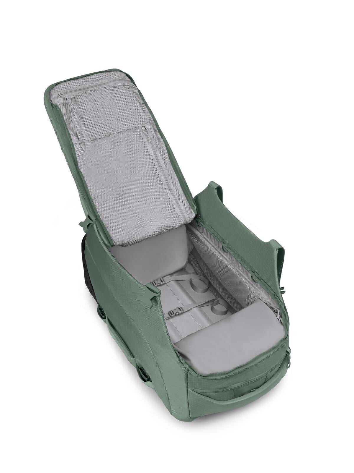 Osprey Sojourn Shuttle Wheeled Duffel 30"/100L in Koseret Green — angle view 4