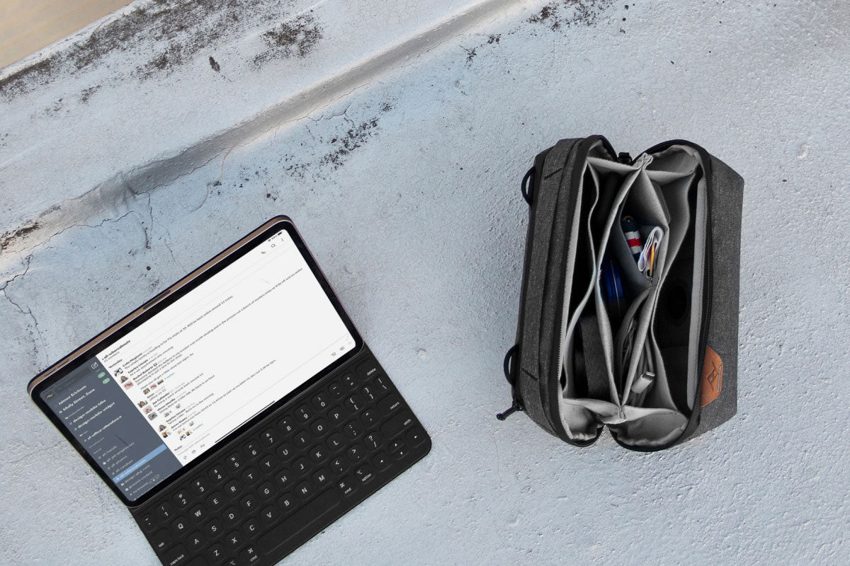 Peak Design Tech Pouch in Charcoal — lifestyle