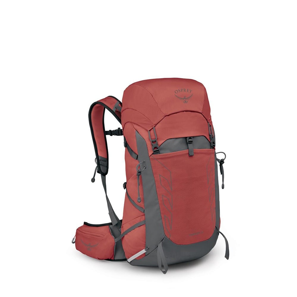 Osprey Tempest 33 Extended Fit Hiking Backpack 33L in Red Pampas/Coal Grey — angle view 2