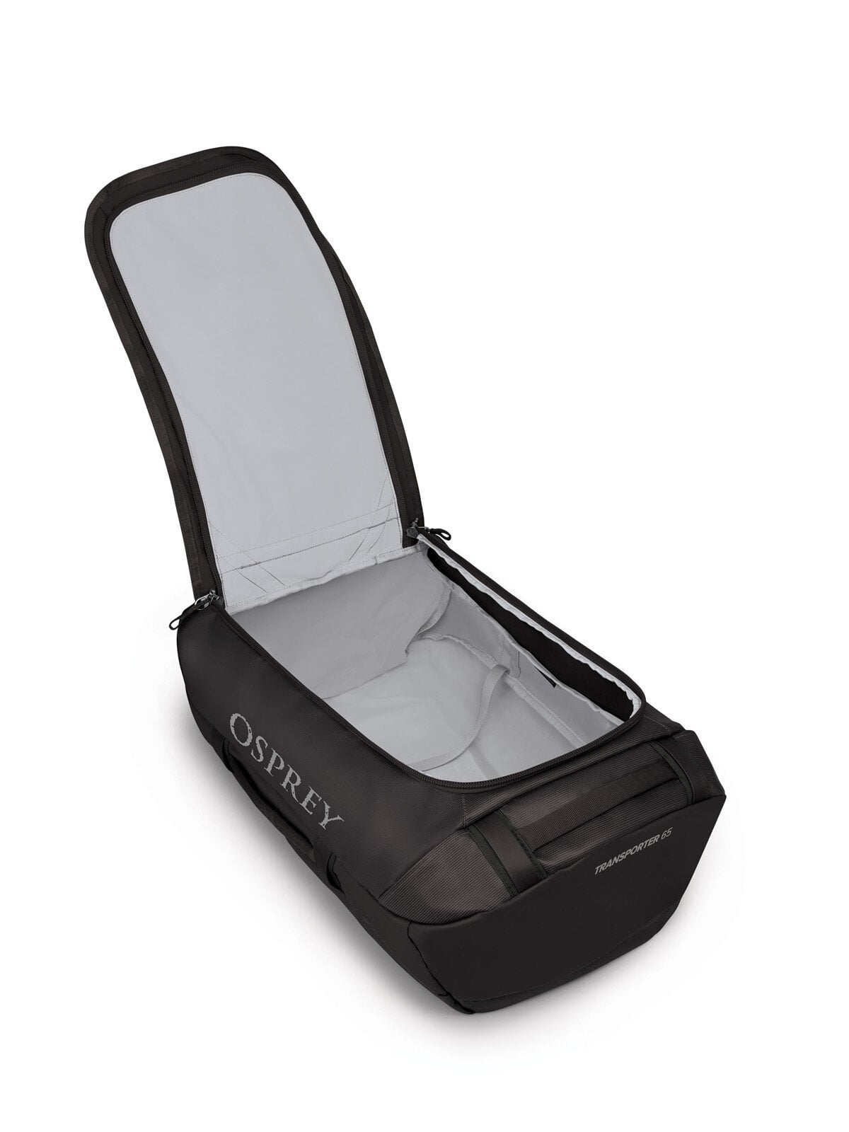 Osprey Transporter 65L Expedition Duffel in Black — interior view