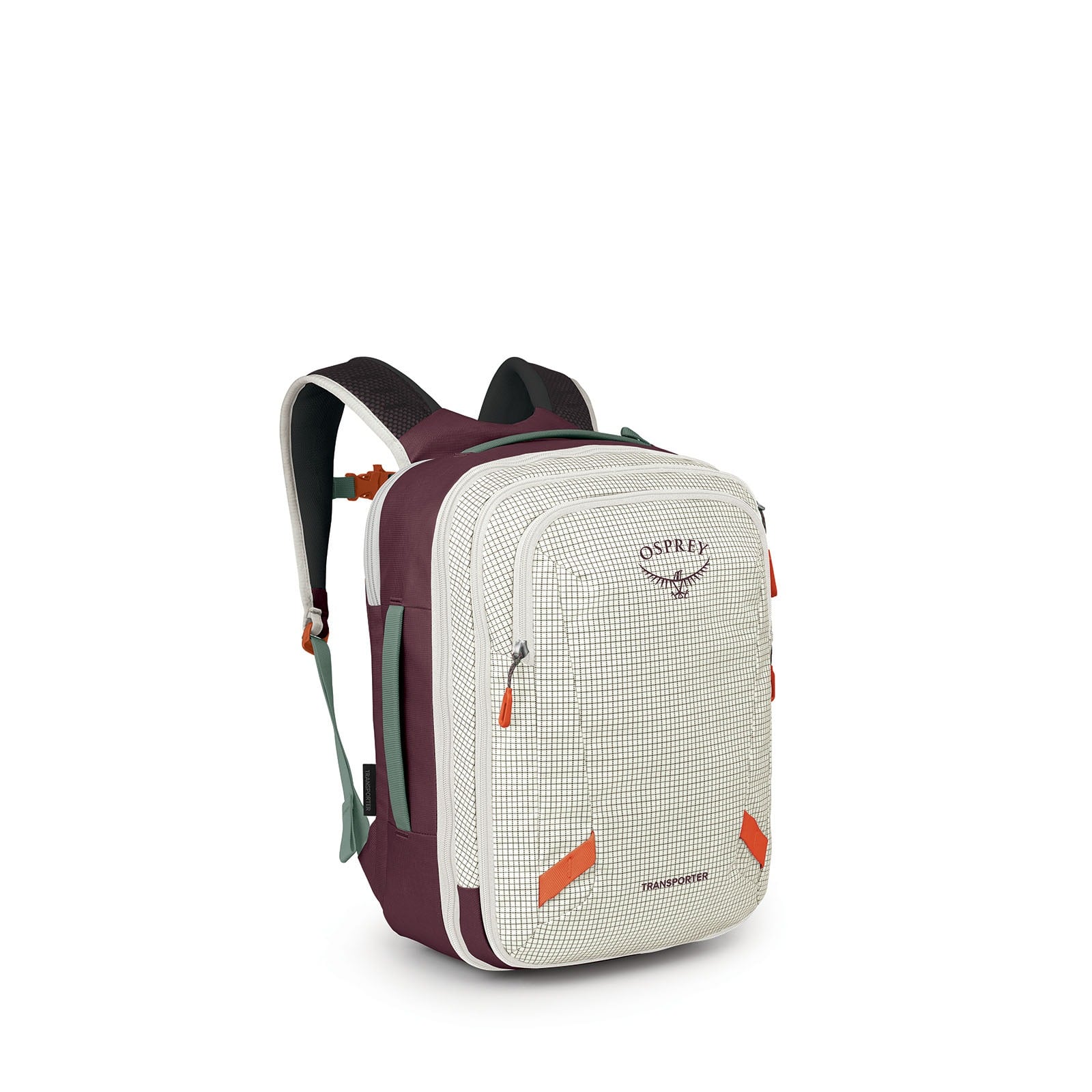 Osprey Transporter Expandable Travel Pack 26+6L in Mystery White — angle view 2