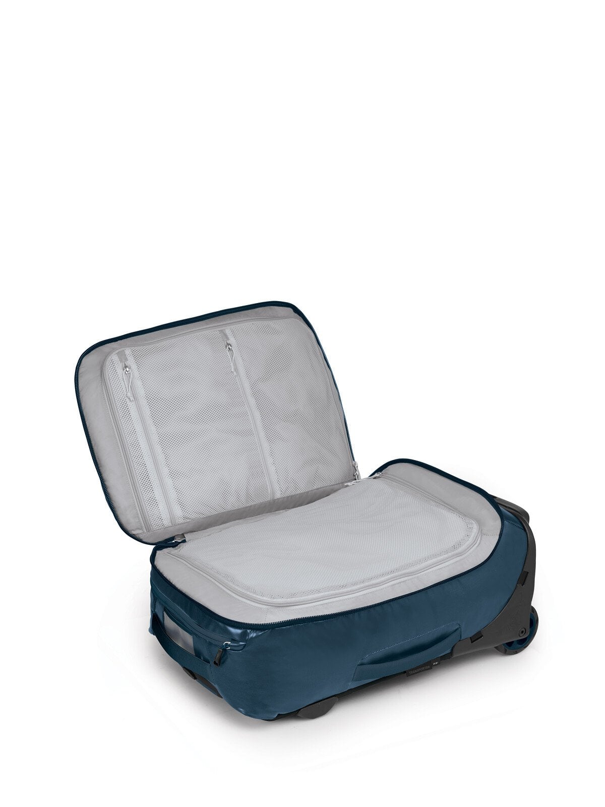 Osprey Transporter Wheeled Duffel 38L-Carry On in Venturi Blue — interior view