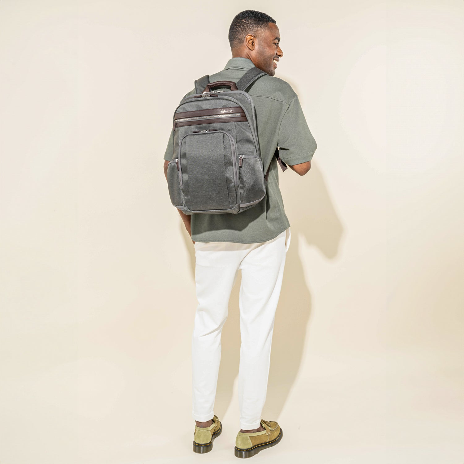 Travelpro Platinum Elite Business Backpack in Vintage Grey — lifestyle