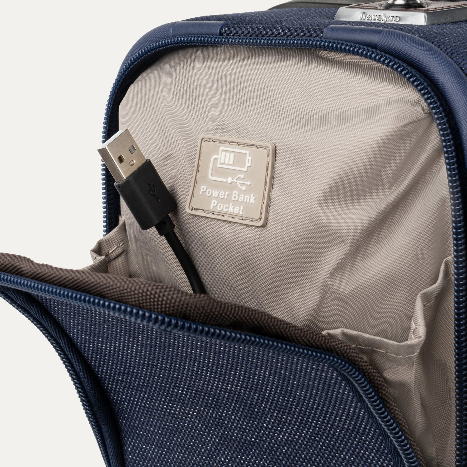 Travelpro Platinum Elite Carry-On Spinner Tote in True Navy — detail view