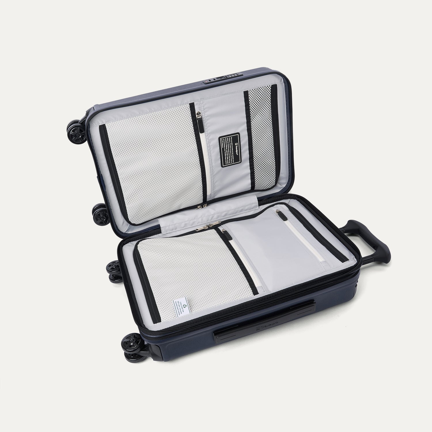 Travelpro Platinum Elite Hardside Compact Carry-On Expandable Spinner in Aviator Navy — interior view