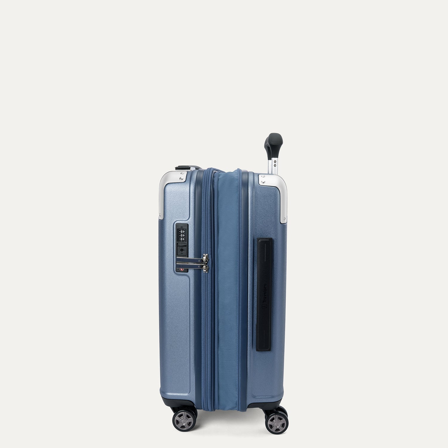 Travelpro Platinum Elite Hardside Compact Carry-On Expandable Spinner in Dark Sky Blue — angle view 3