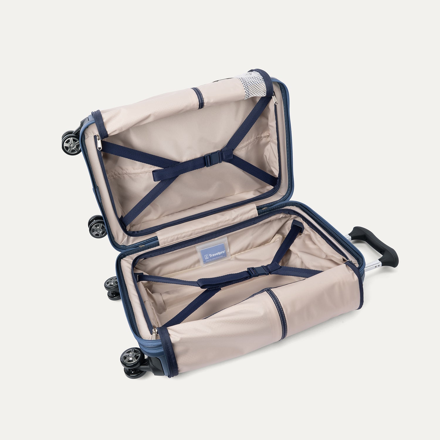 Travelpro Platinum Elite Hardside Compact Carry-On Expandable Spinner in Dark Sky Blue — interior view