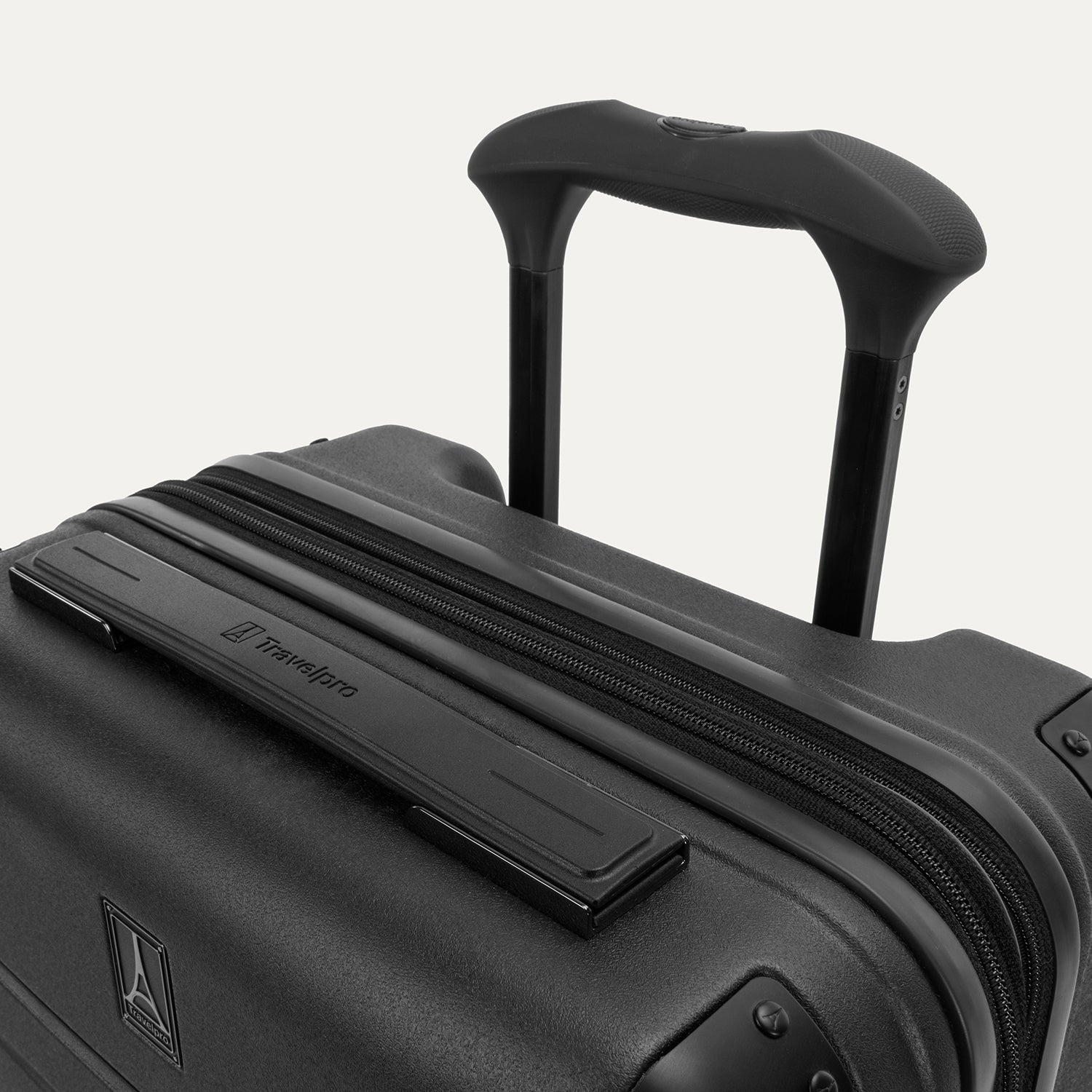 Travelpro Platinum Elite Hardside Compact Carry-On Expandable Spinner in Jet Black — detail view