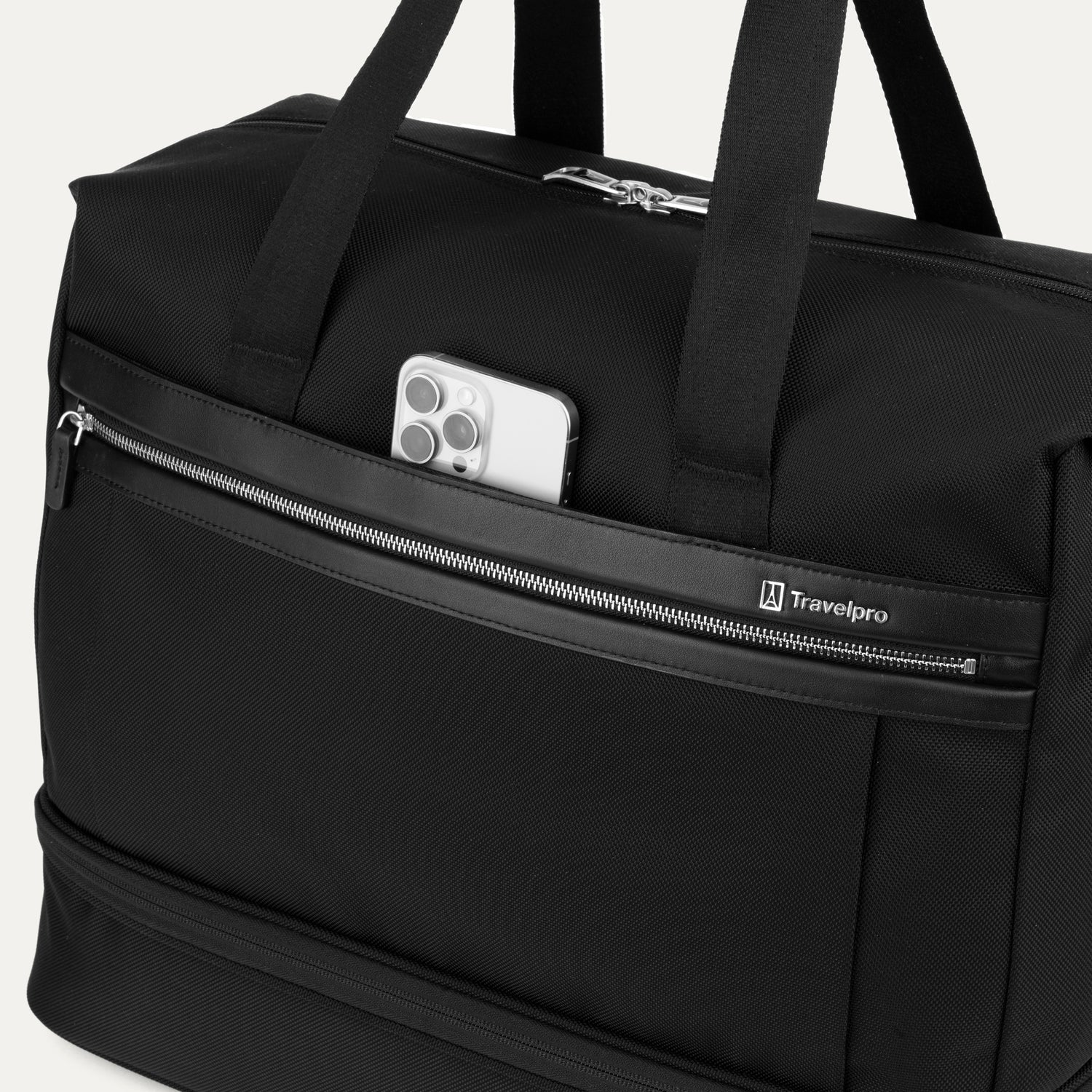 Travelpro Platinum Elite Drop-Bottom Weekender in Black — detail view