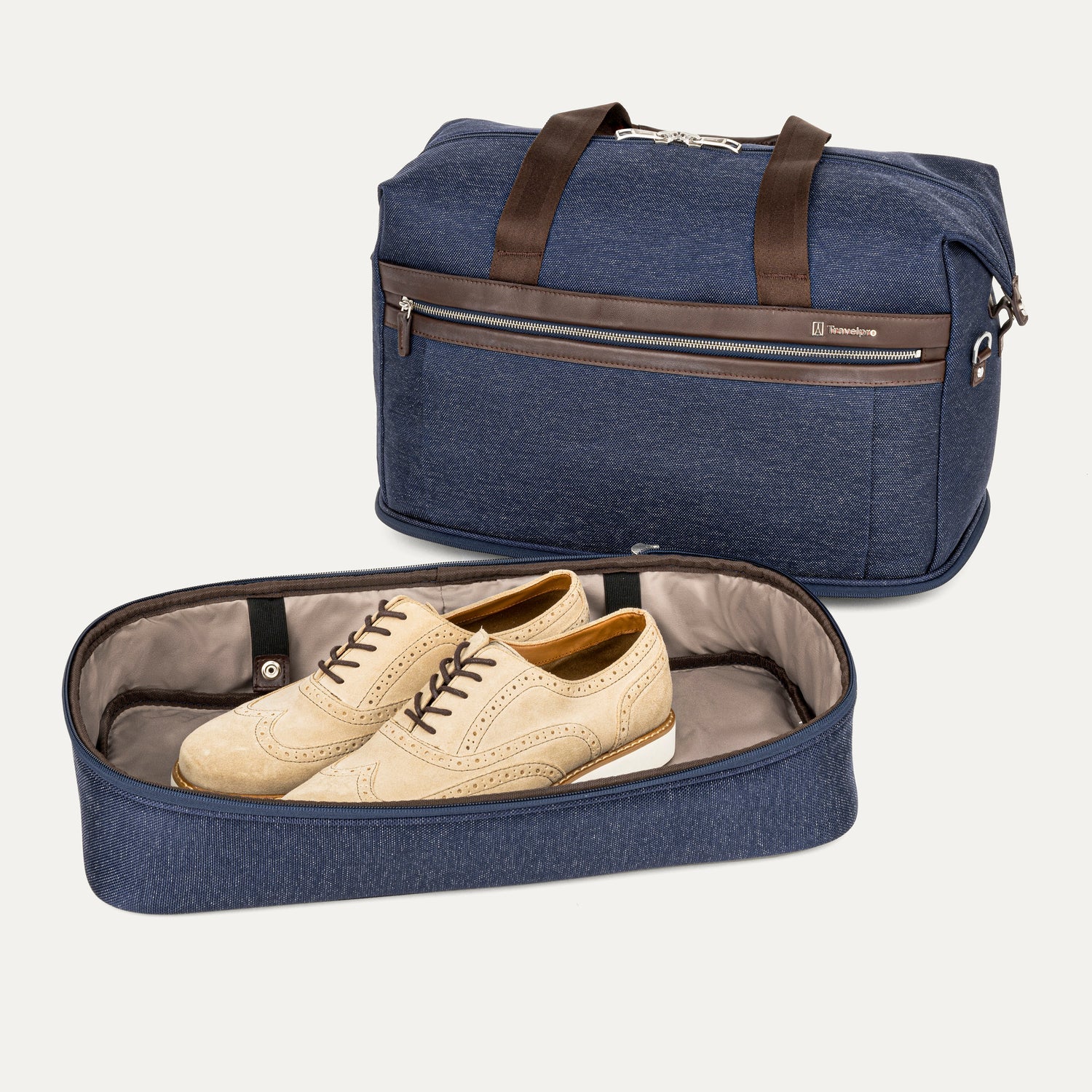 Travelpro Platinum Elite Drop-Bottom Weekender in True Navy — interior view
