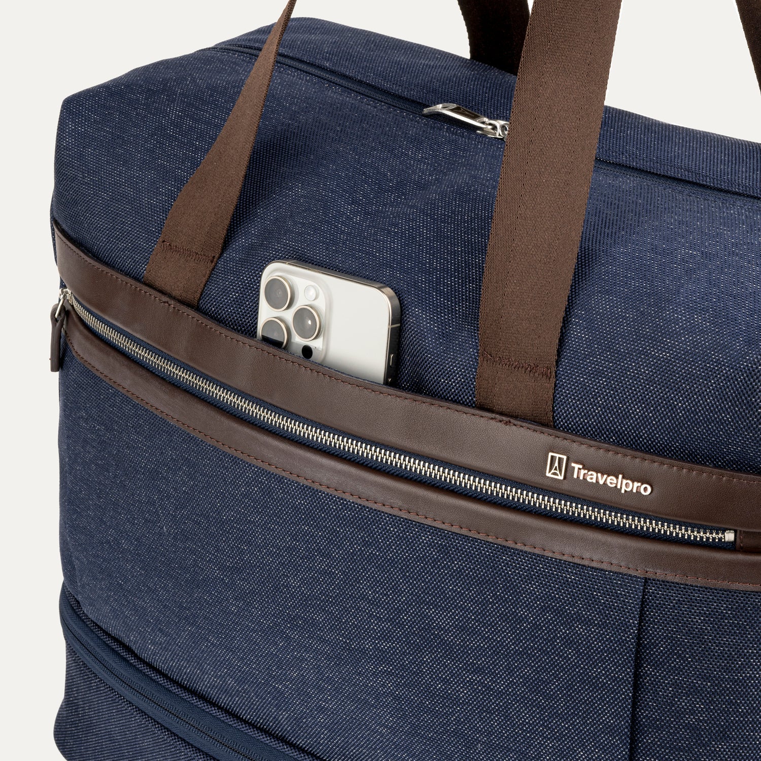 Travelpro Platinum Elite Drop-Bottom Weekender in True Navy — detail view