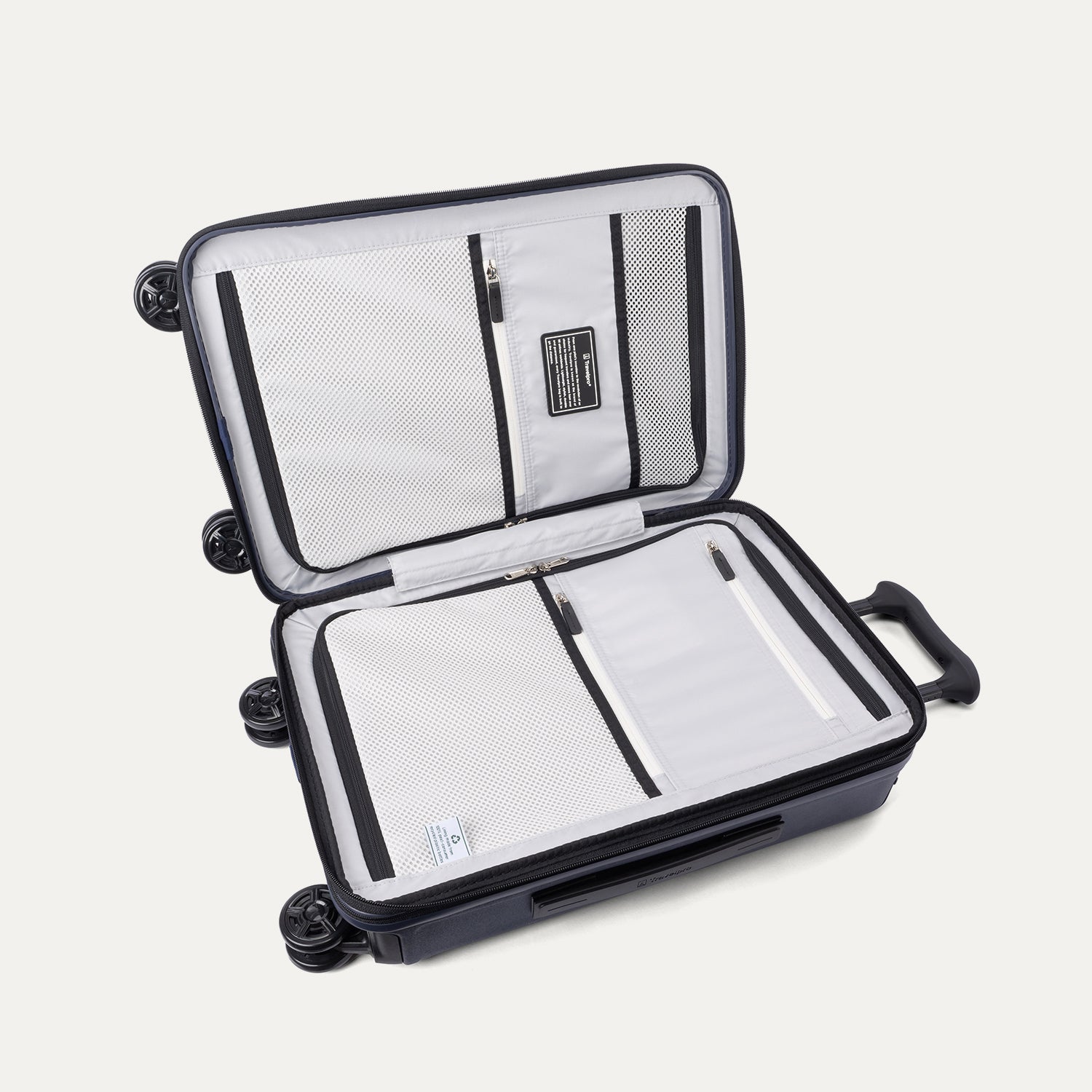 Travelpro Platinum Elite Hardside Carry-On Expandable Spinner in Aviator Navy — interior view