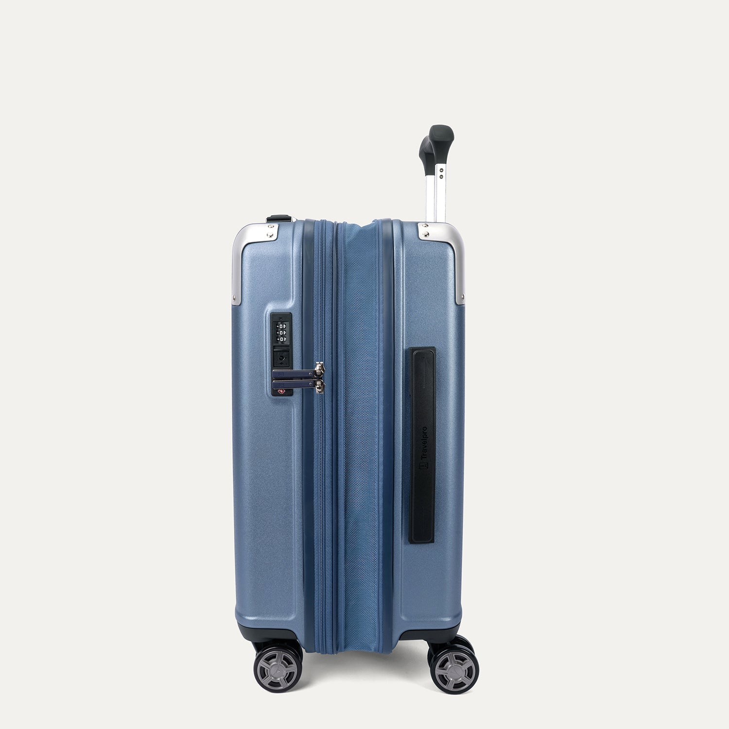 Travelpro Platinum Elite Hardside Carry-On Expandable Spinner in Dark Sky Blue — detail view