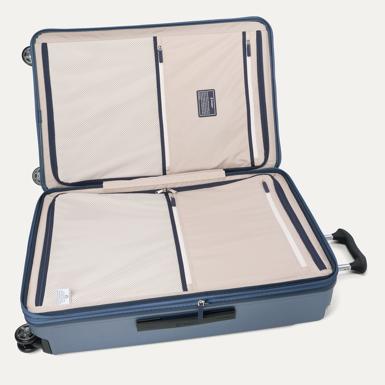 Travelpro Platinum Elite Hardside Large Check-In Expandable Spinner in Dark Sky Blue — interior view
