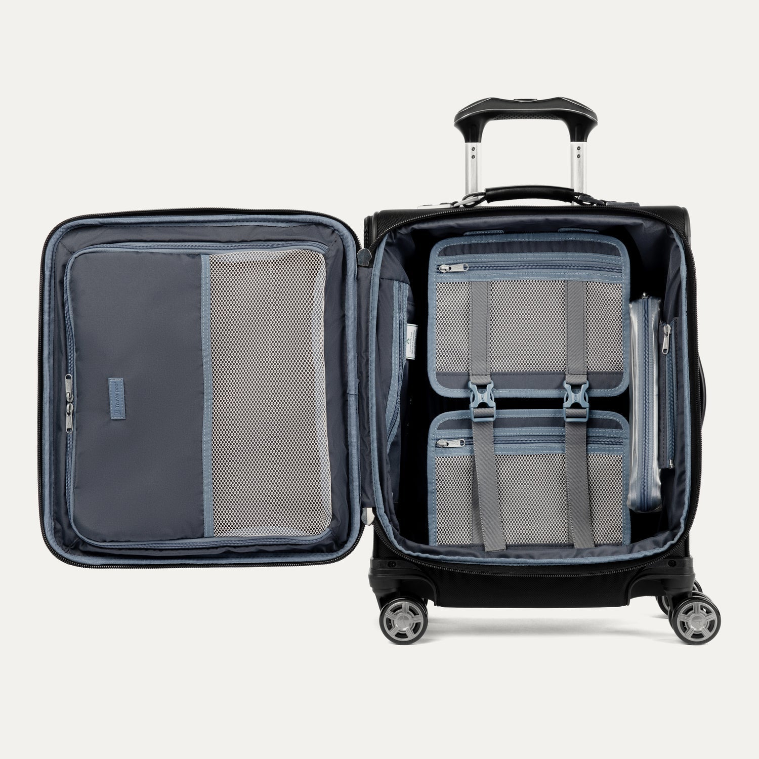 Travelpro Platinum Elite International Carry-On Expandable Spinner in Shadow Black — interior view