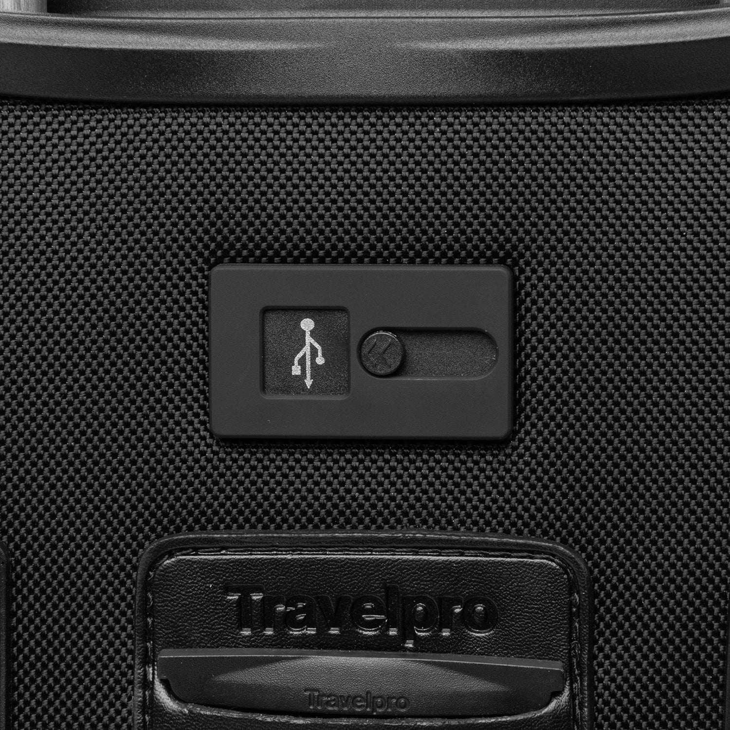 Travelpro Platinum Elite International Carry-On Expandable Spinner in Shadow Black — detail view