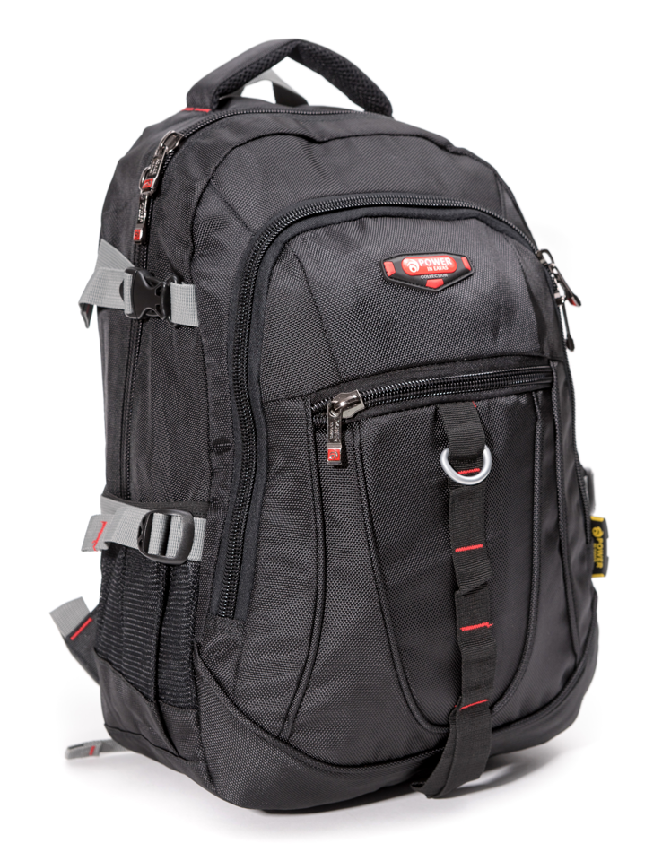 Power King 19 Inch Polyester Travel Backpack with Zippered Storage in Black — front view # color_Black
