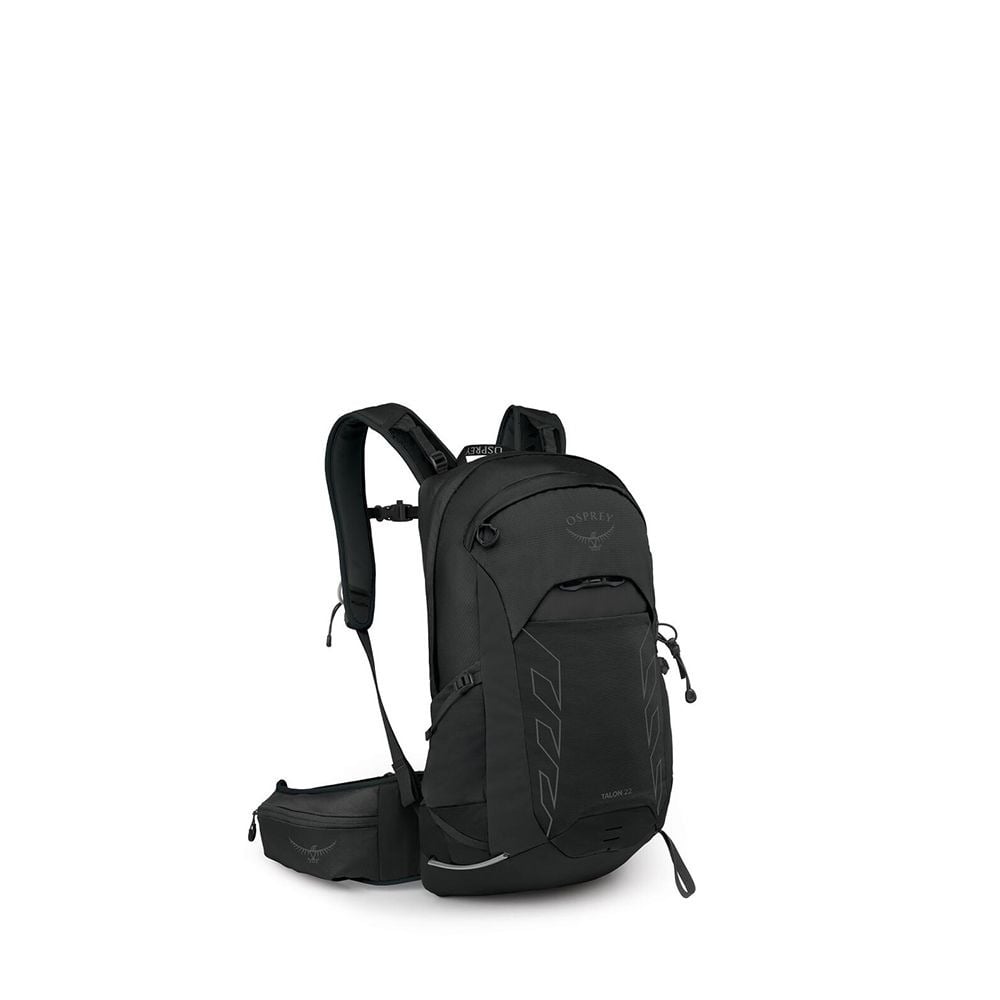 Osprey Talon 22 Extended Fit Hiking Backpack 22L in Black/Coal Grey — angle view 2