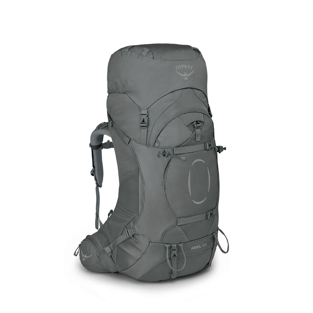 Osprey Ariel 65 Women's Hiking Backpack 65L in Medium Gray — front view
