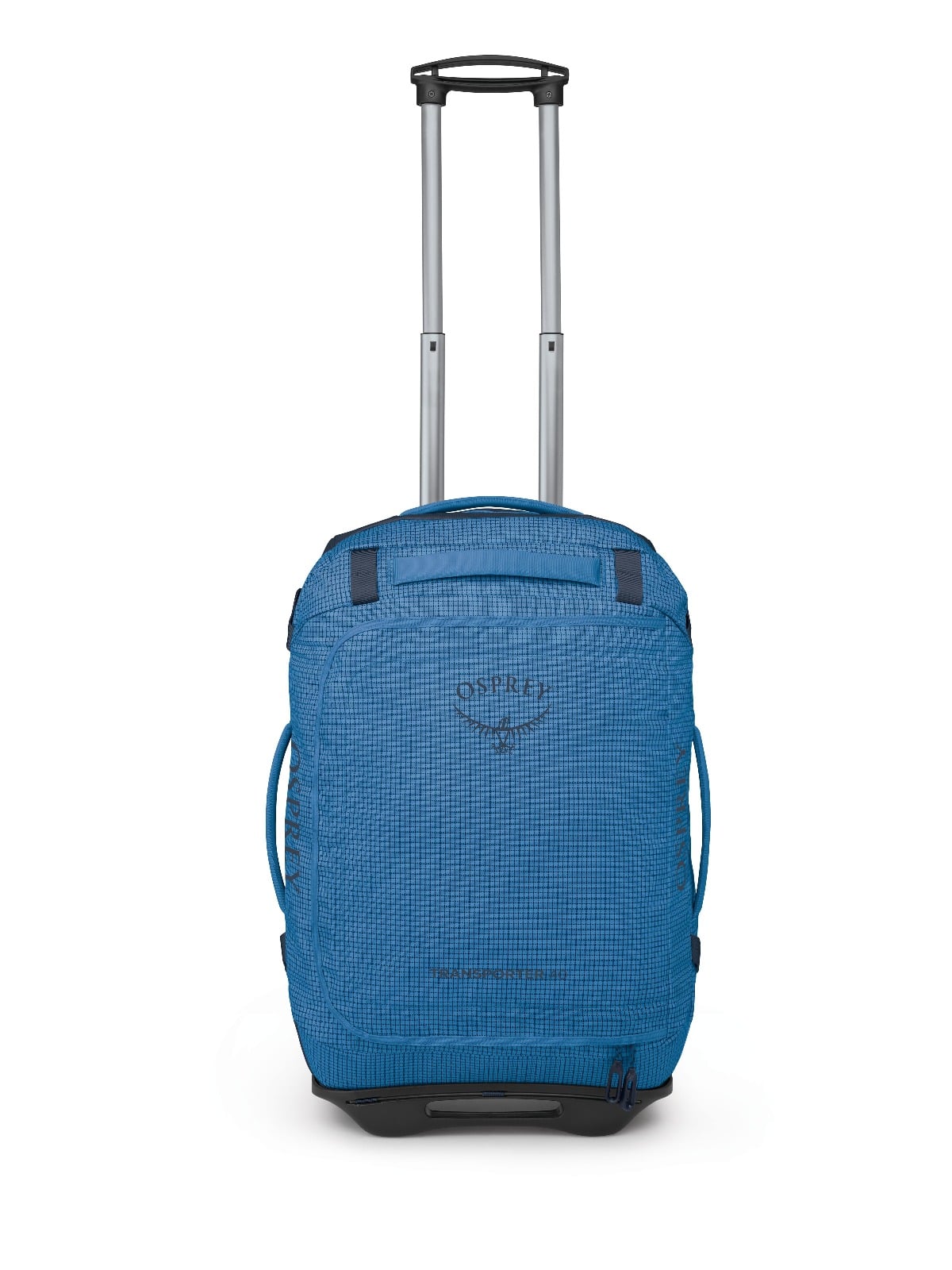 Osprey Transporter Wheeled Duffel 40L in Blue Flame / Nocturnal Blue — angle view 3