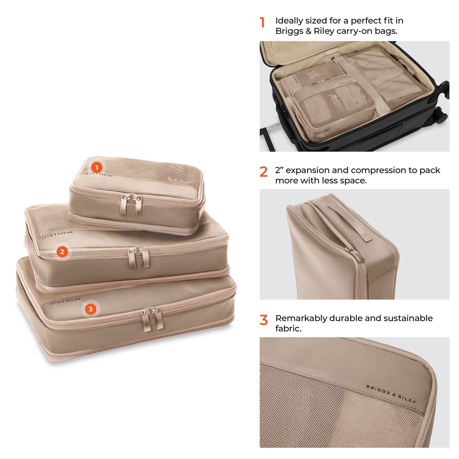 Briggs & Riley Carry-On Compression Packing Cube Set - Tan
