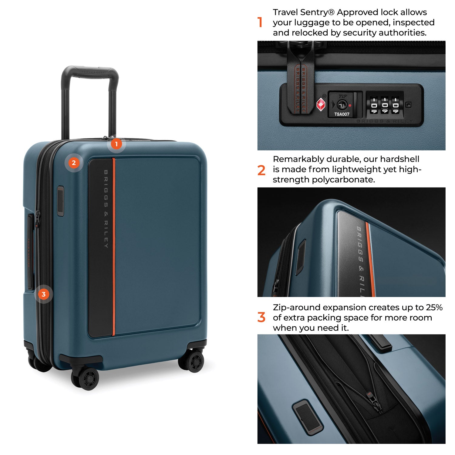 Briggs & Riley ZDX Global 21" Hardside Carry-On Expandable Spinner in Ocean — detail view 2 # color_Ocean