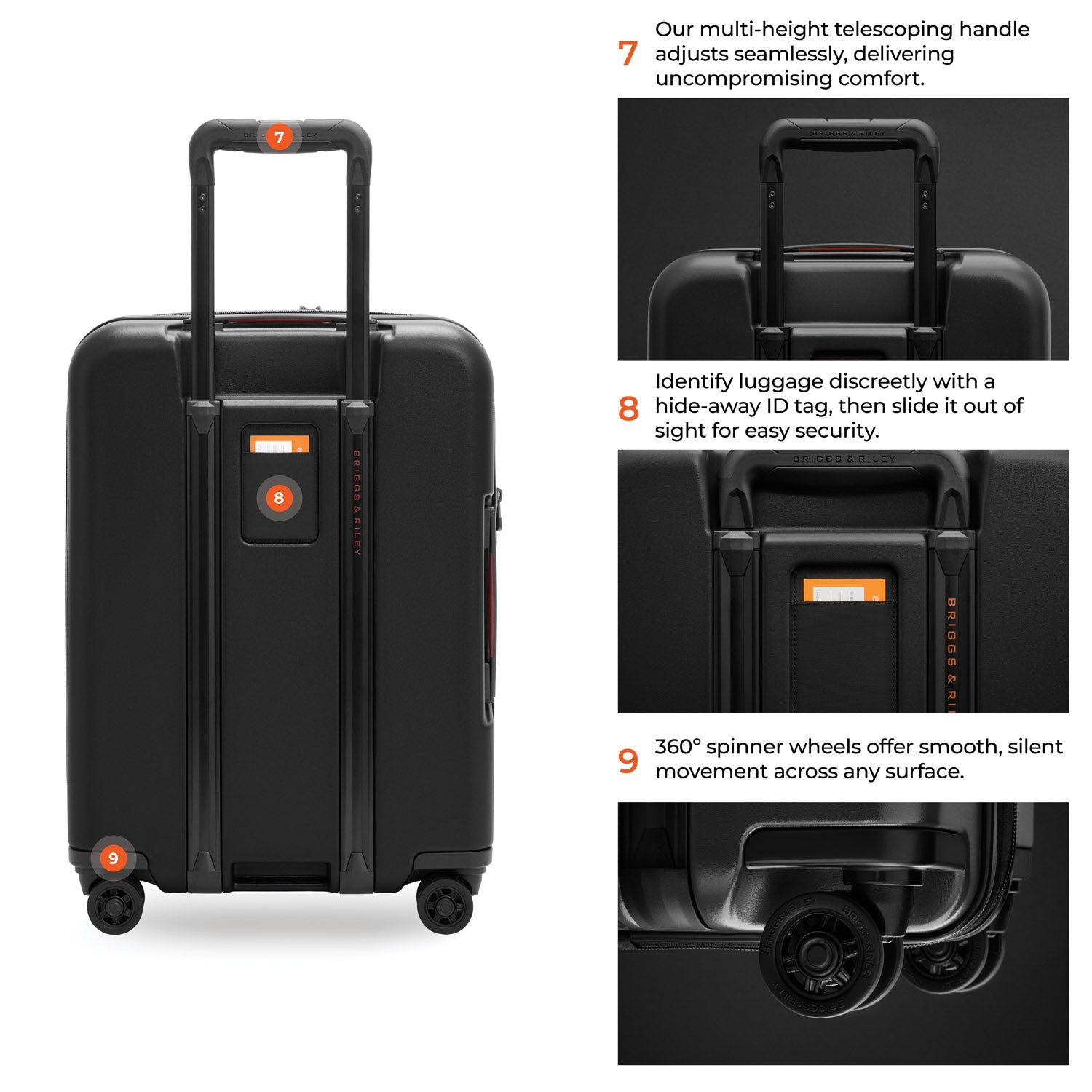 Briggs & Riley ZDX Global 21" Hardside Carry-On Expandable Spinner in Black — detail view # color_Black