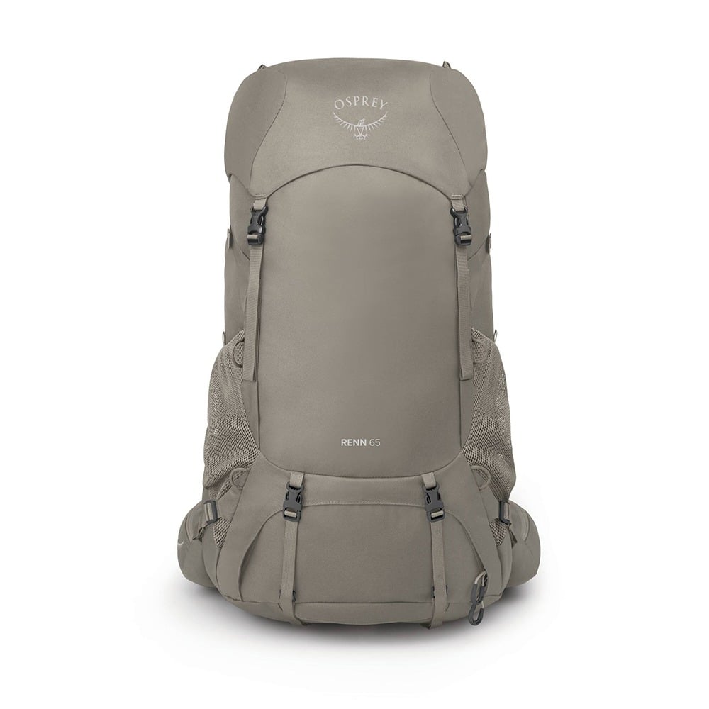Osprey Renn 65 Backpacking Pack 65L in Pediment Grey/Linen Tan — front view
